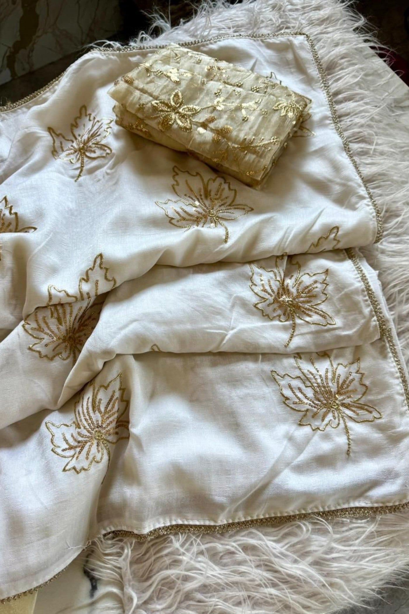 Buy MySilkLove Lily White Designer Embroidery Partywear Saree Online