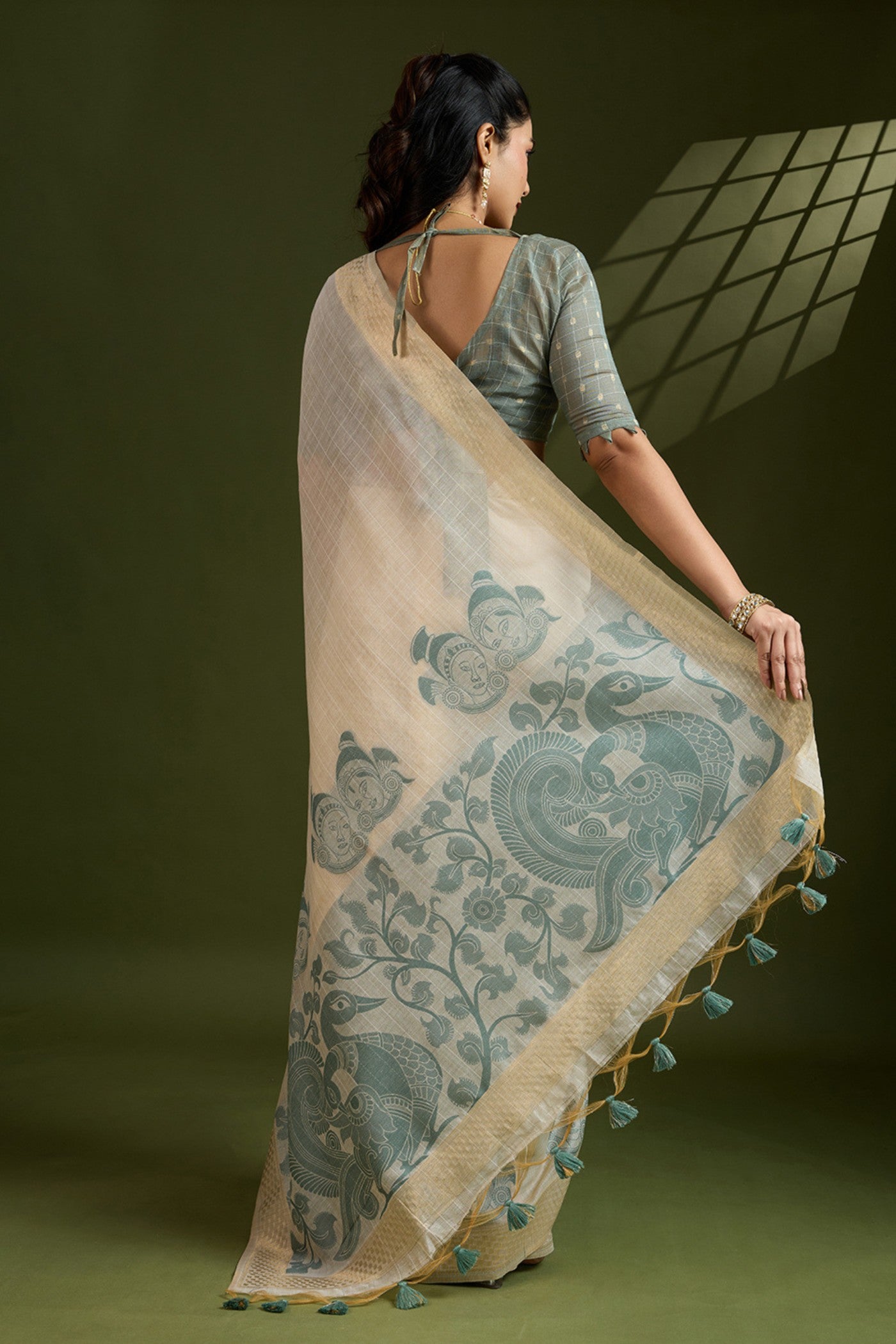 Buy MySilkLove Sugar White Muga Cotton Saree Online