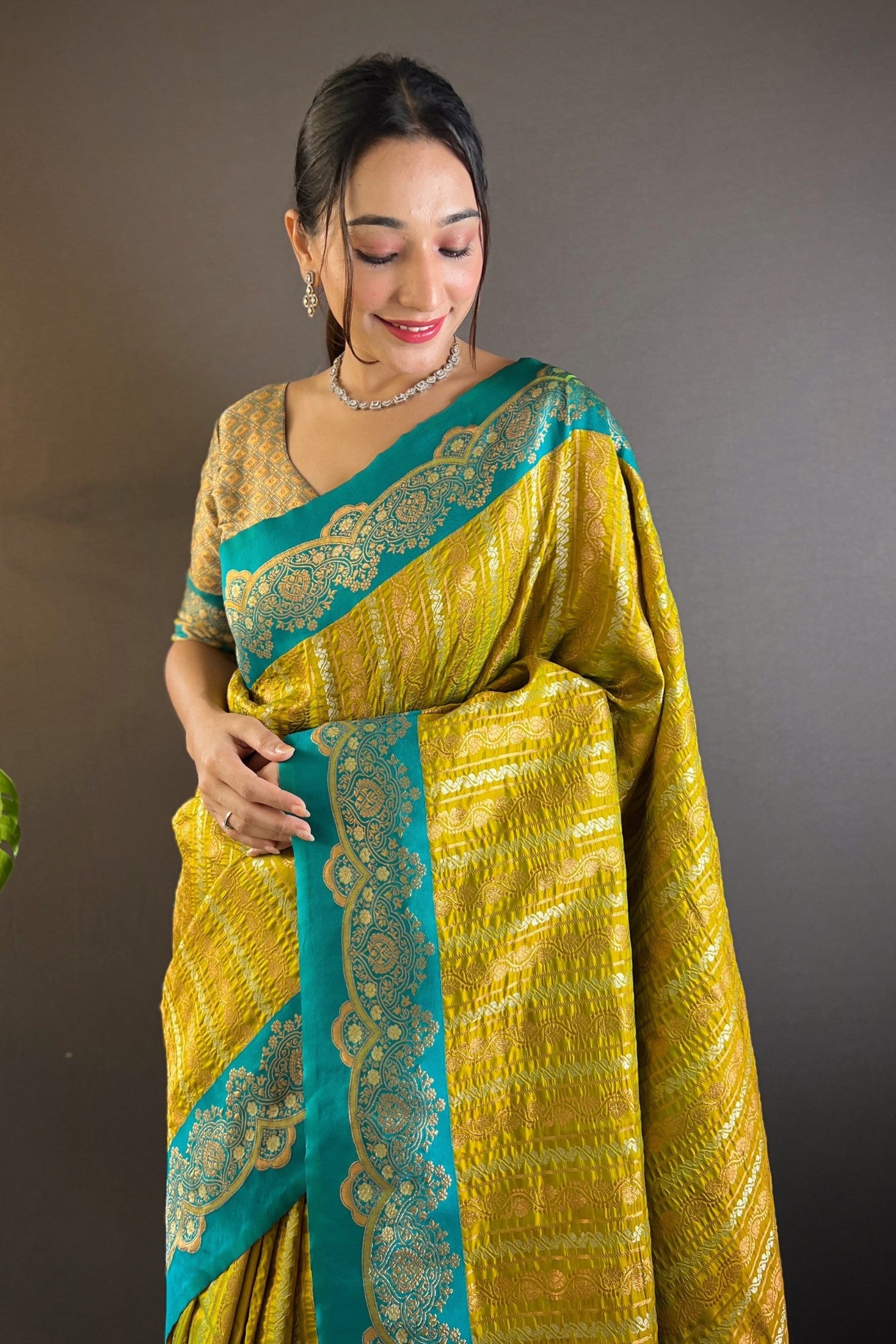 Buy MySilkLove Lemon Ginger Green Zari Woven Banarasi Saree Online