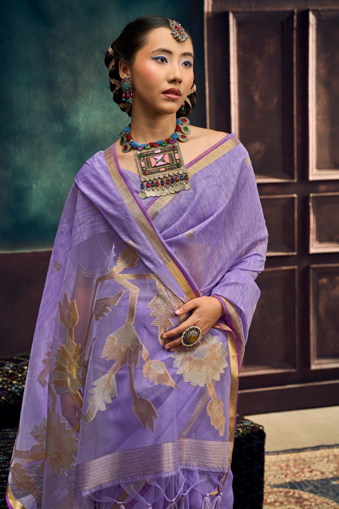 Buy MySilkLove Eggplant Purple Munga Handloom Cotton Saree Online