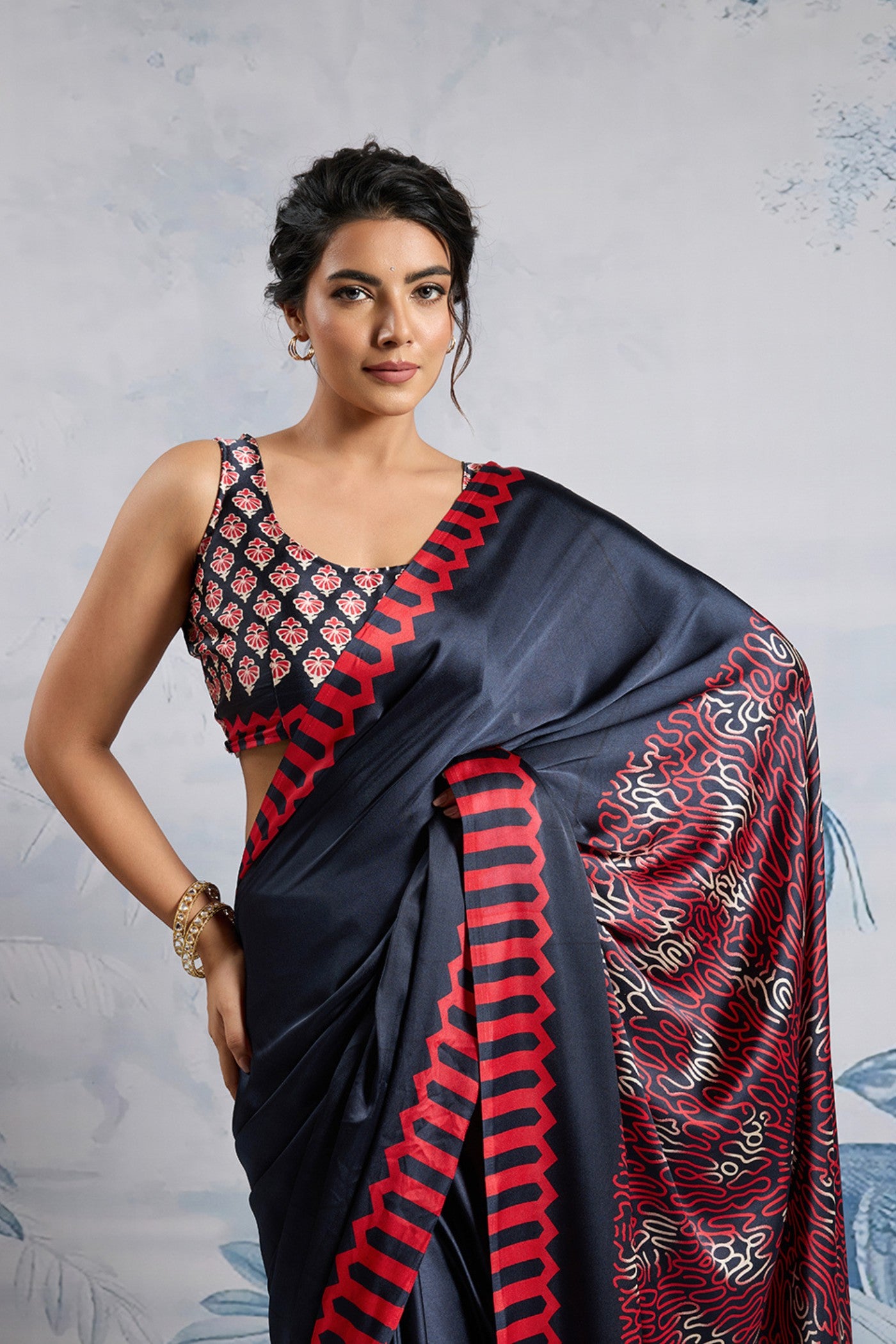 Buy MySilkLove Moonstone Blue Printed Satin Crepe Silk Saree Online