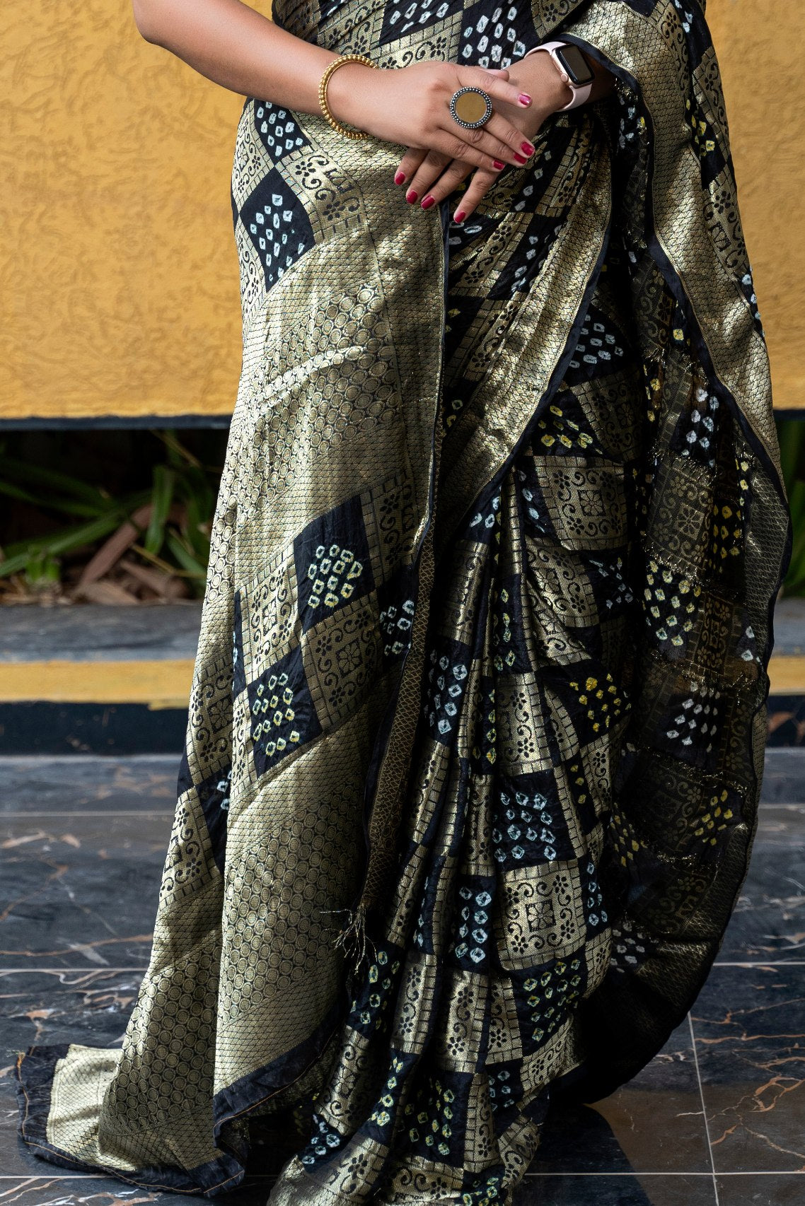 Buy MySilkLove Birch Green Woven Designer Bandhani Saree Online