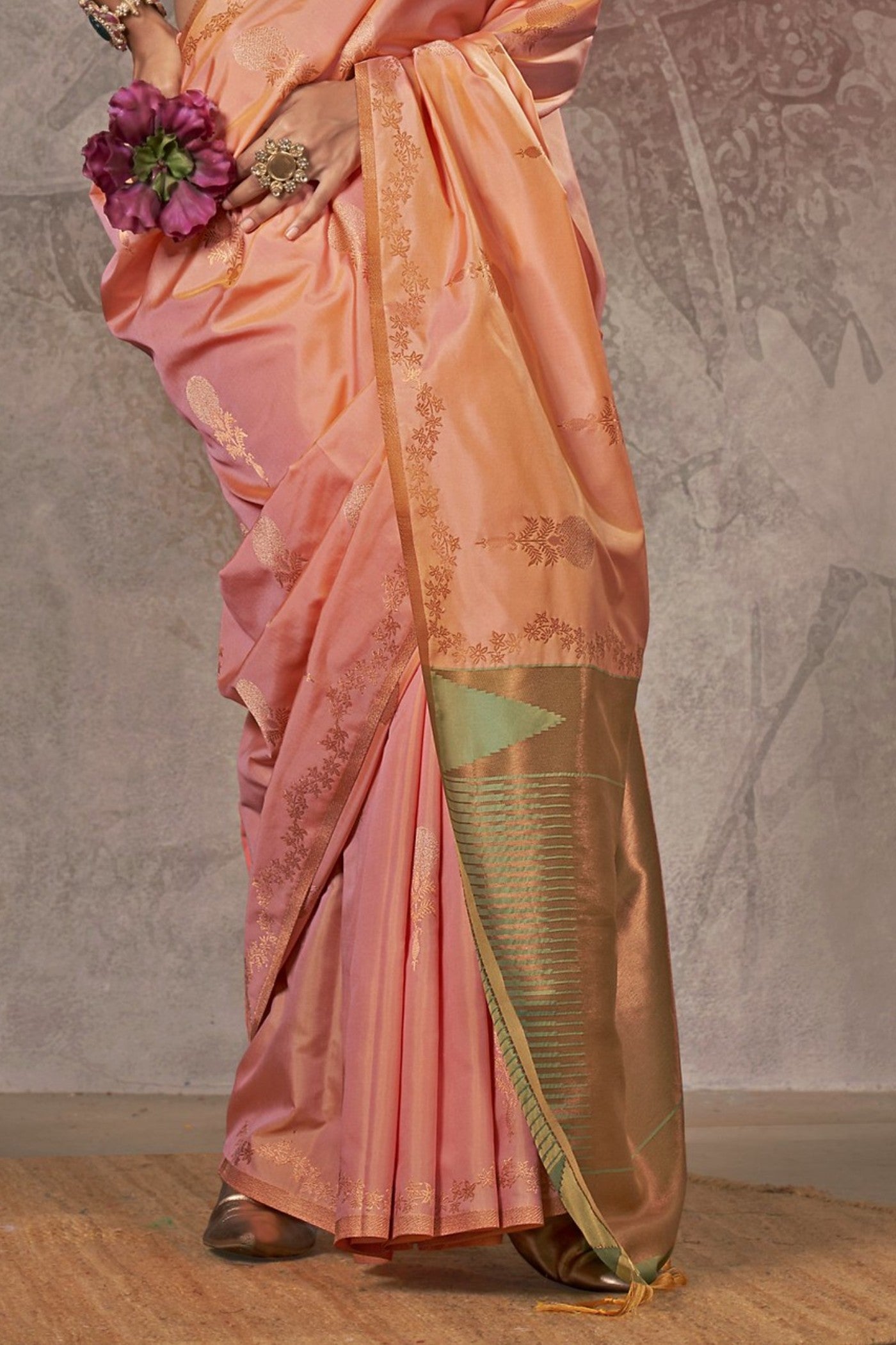 Buy MySilkLove Crayola Peach Two Tone Banarasi Handloom Saree Online