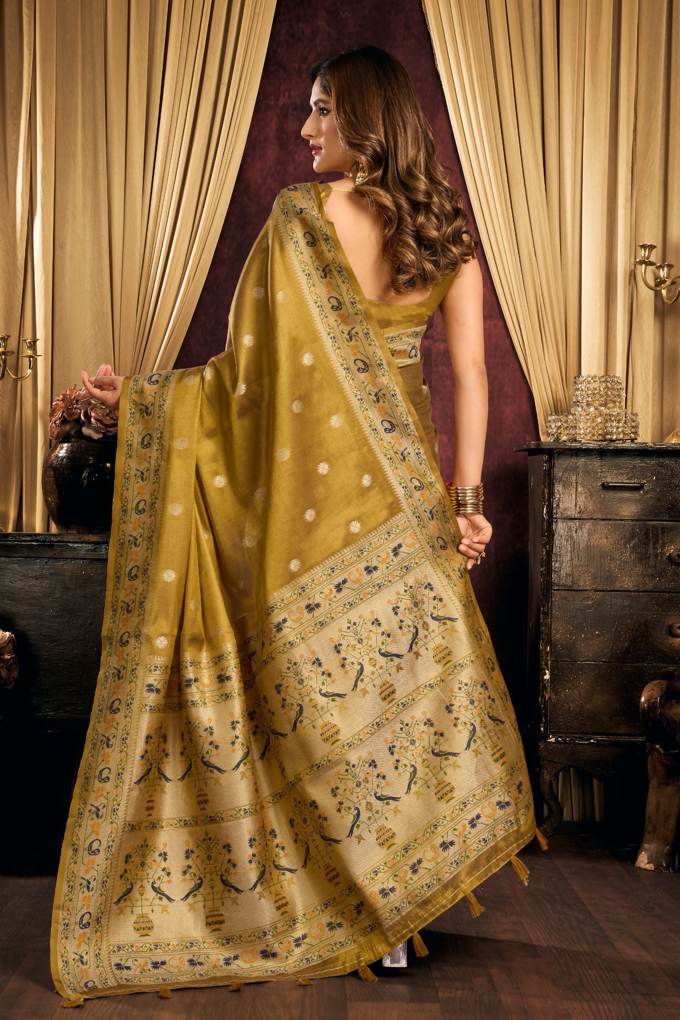 Buy MySilkLove Fern Green Woven Tissue Paithani Saree Online