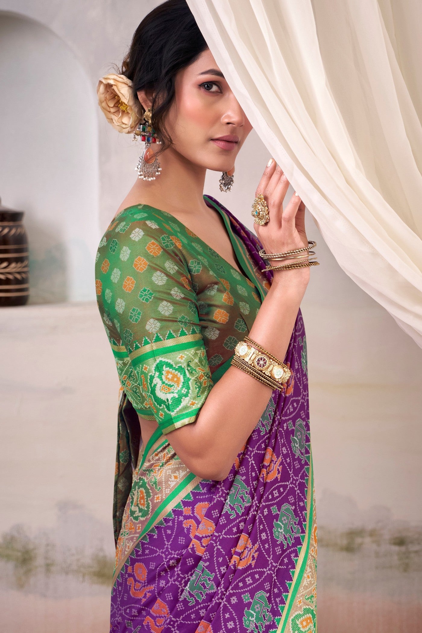 Buy MySilkLove Topaz Purple Woven Patola Silk Saree Online