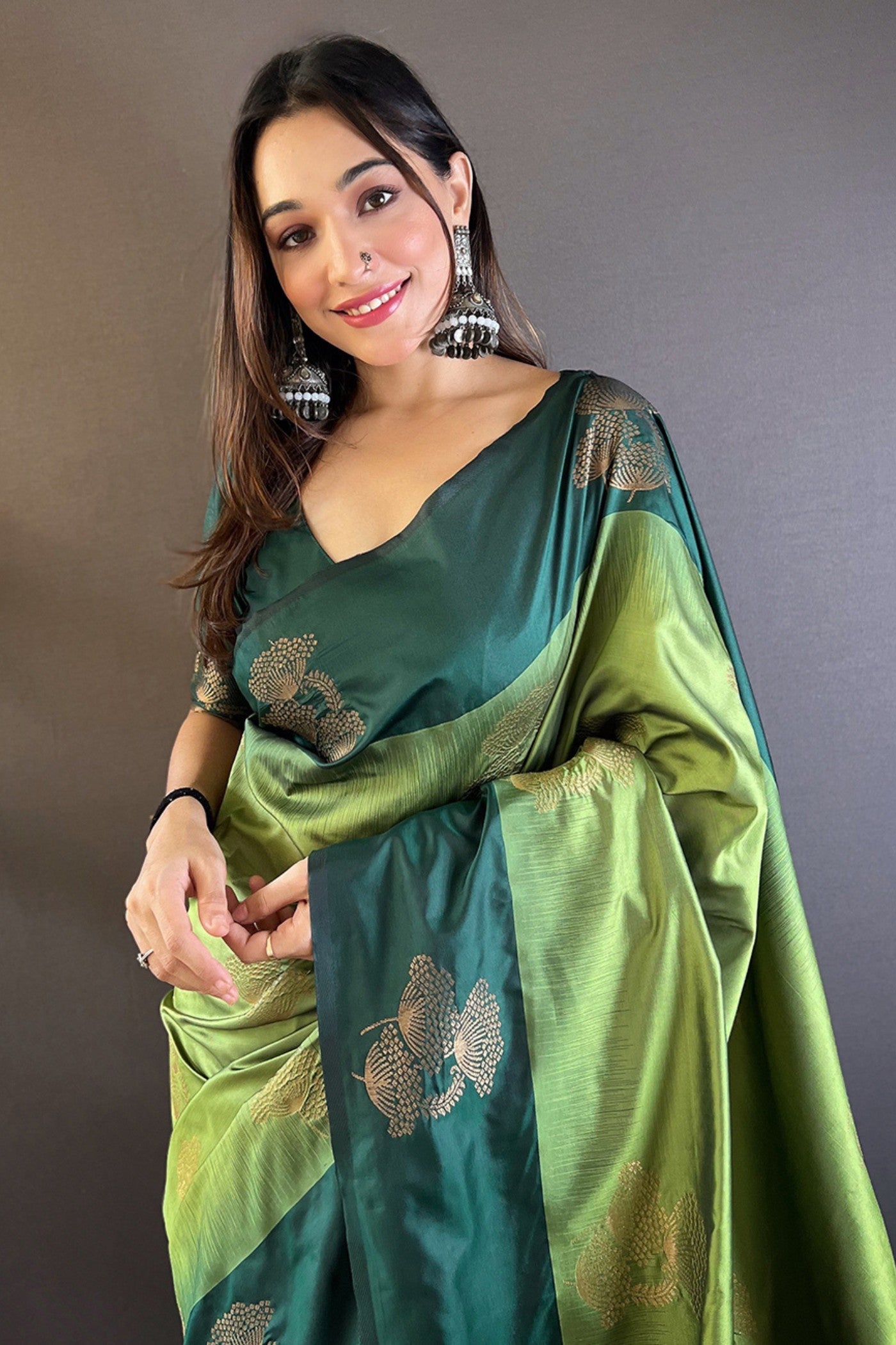 Buy MySilkLove Green Smoke Woven Banarasi Saree Online