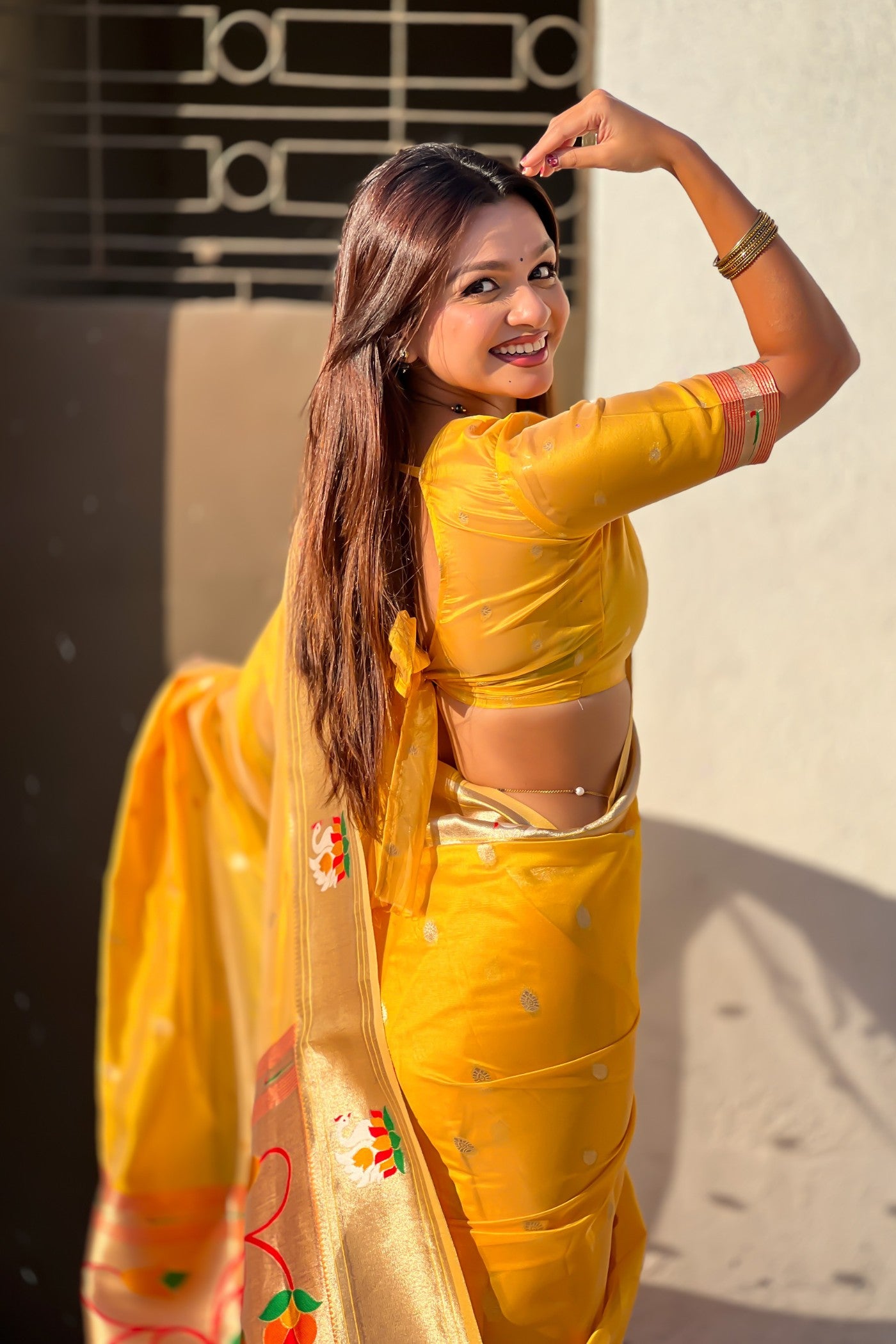 Buy MySilkLove Sunflower Yellow Organza Woven Paithani Saree Online