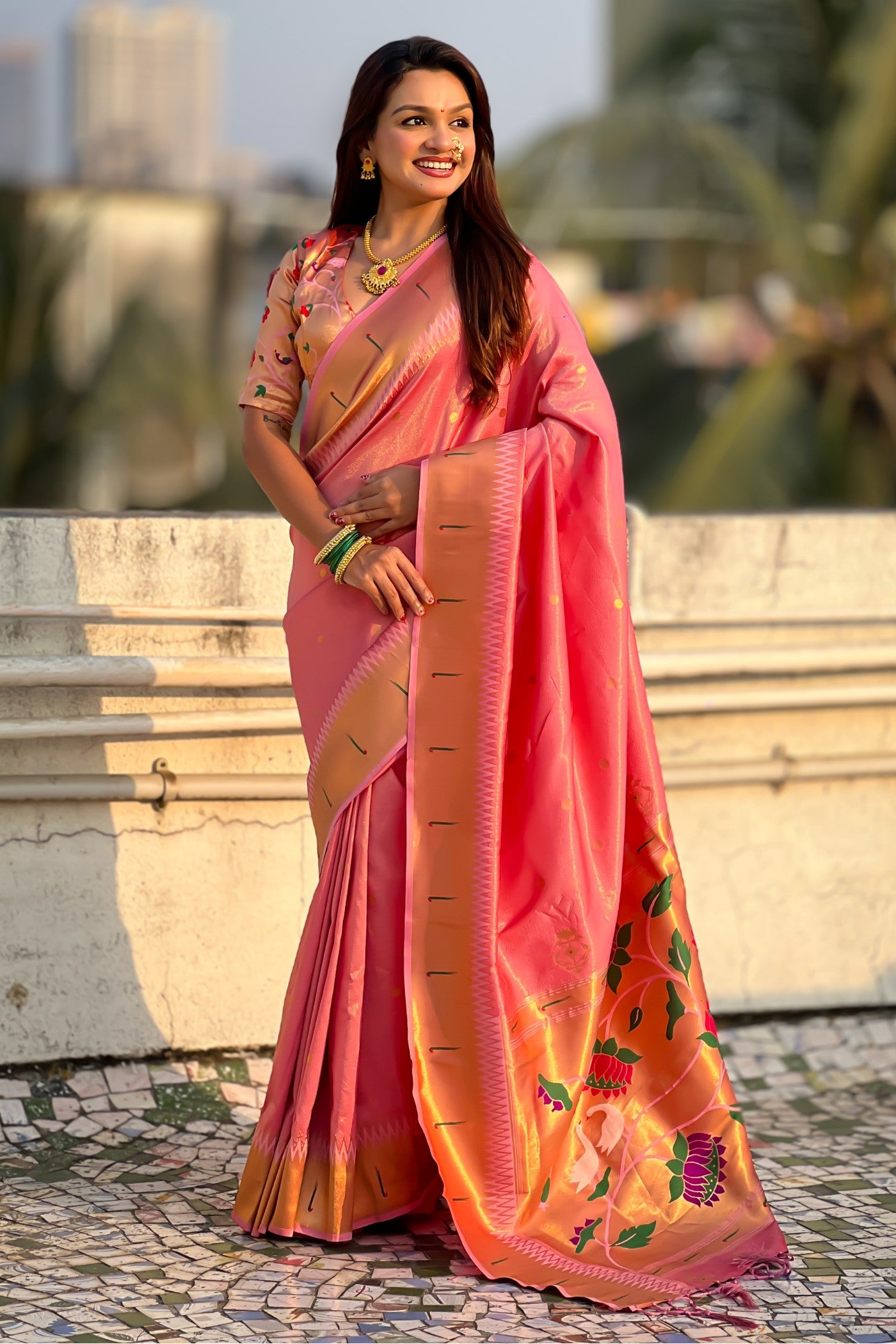Buy MySilkLove Cameo Pink Woven Tissue Paithani Saree Online