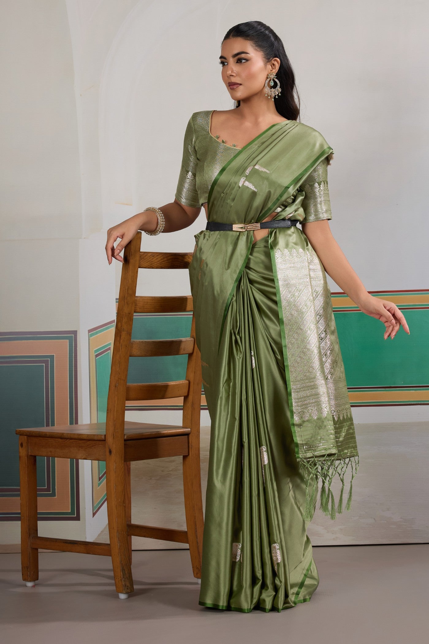 Buy MySilkLove Artichoke Green Handloom Satin Soft Silk Saree Online
