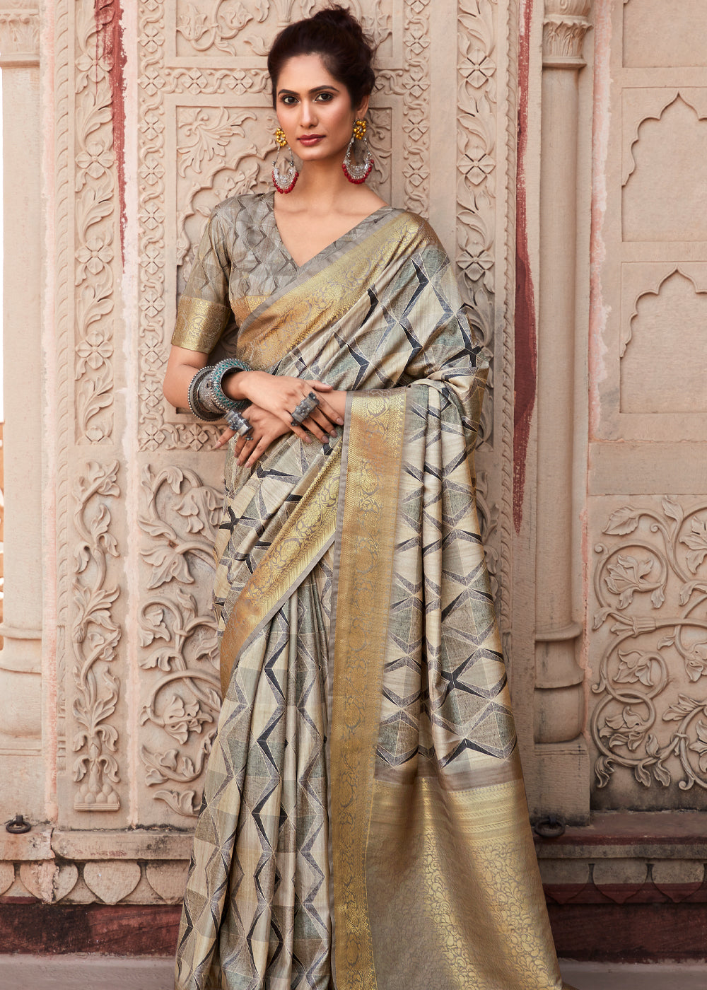 Buy MySilkLove Quick Silver Grey Handloom Banarasi Silk Saree Online