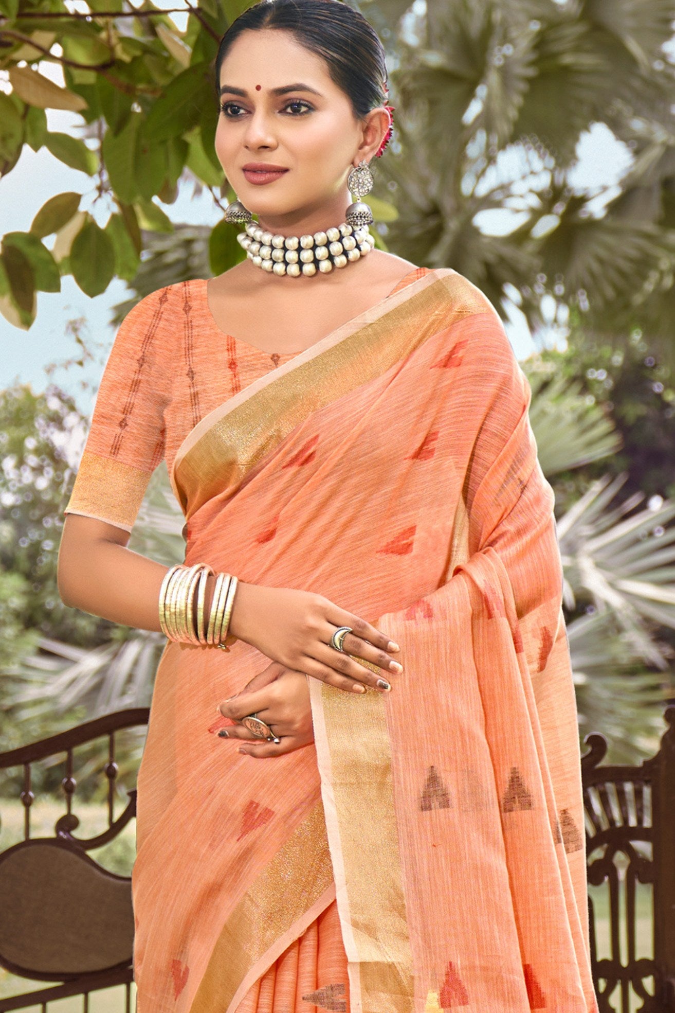 Buy MySilkLove Manhattan Peach Cotton Silk Saree Online