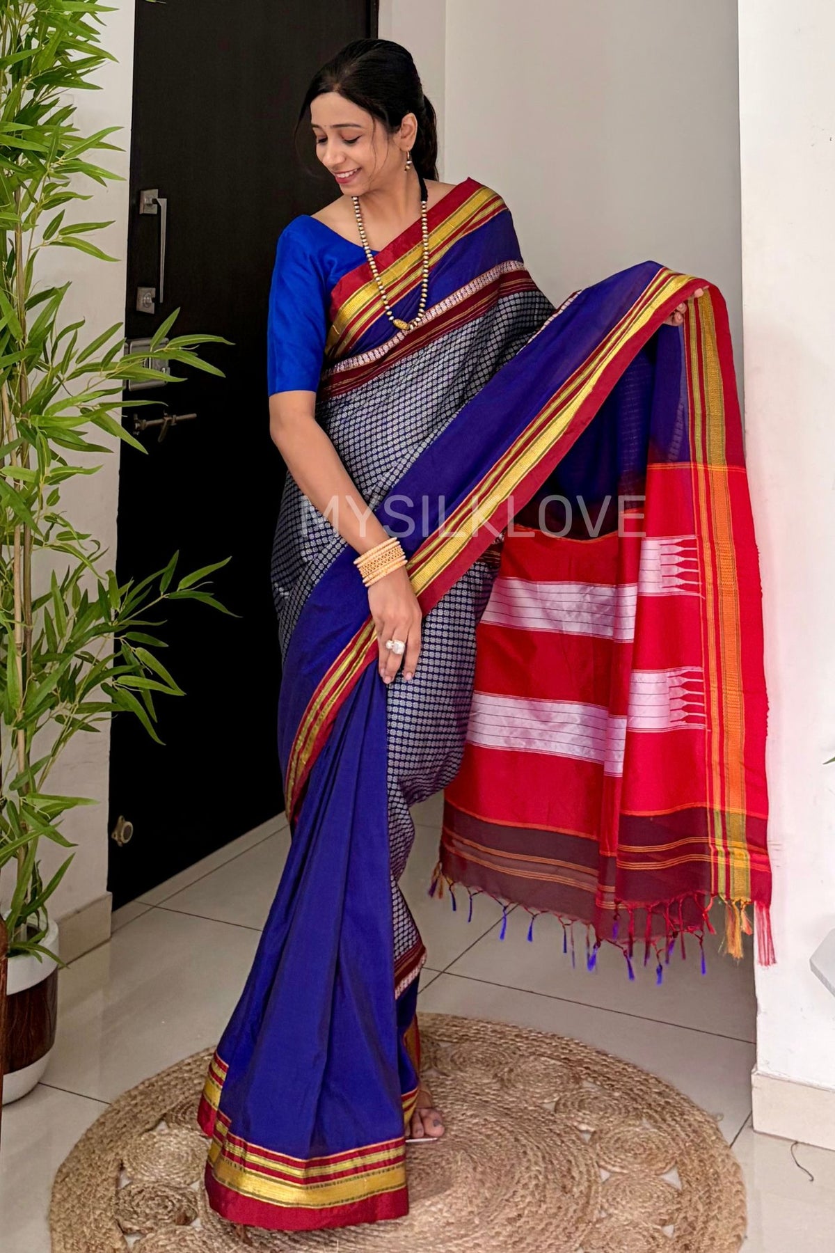 Buy MySilkLove Glacier Blue Pure iIkal Silk Saree with Resham Pallu Online