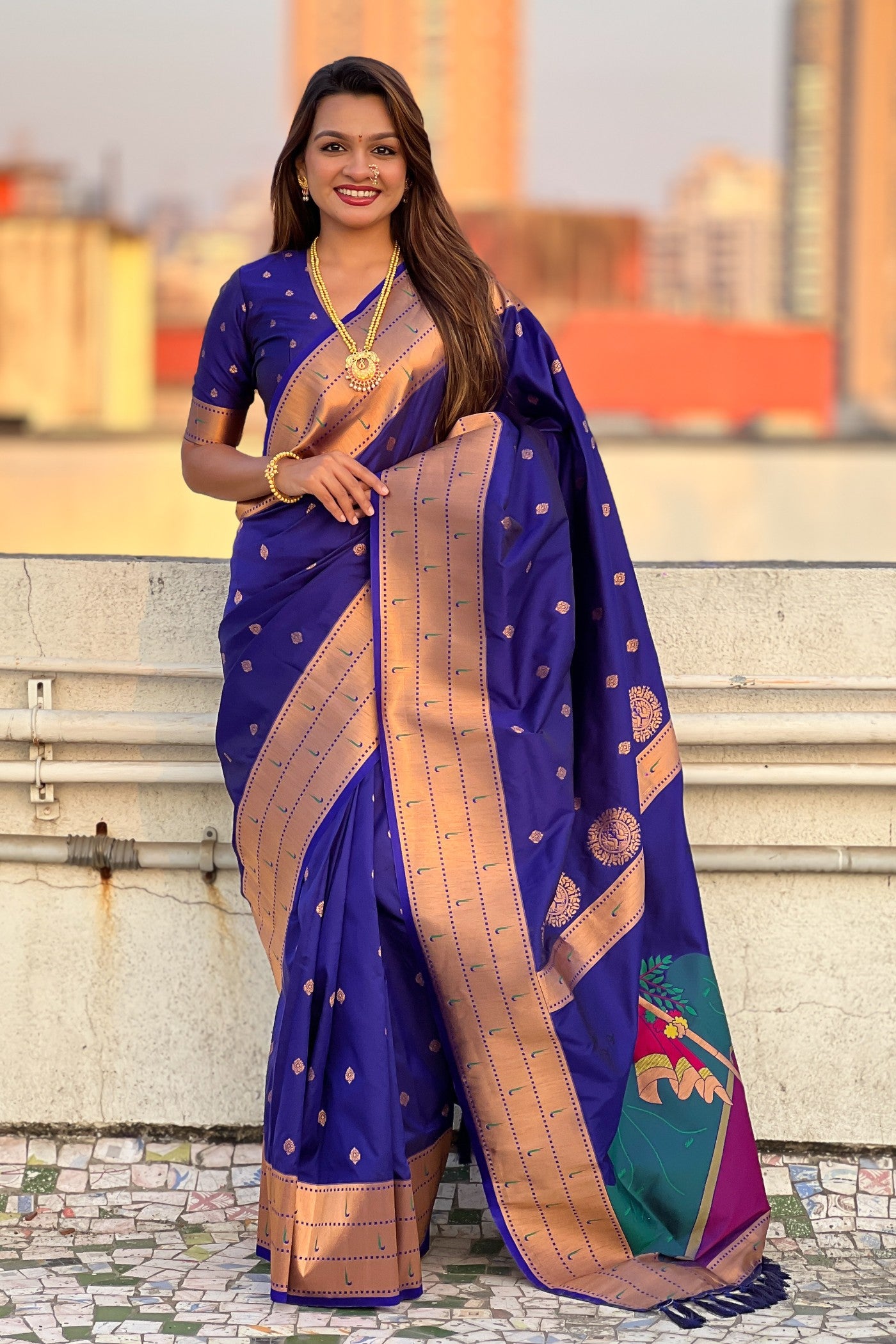 Buy MySilkLove Royal Blue Woven Paithani Saree Online