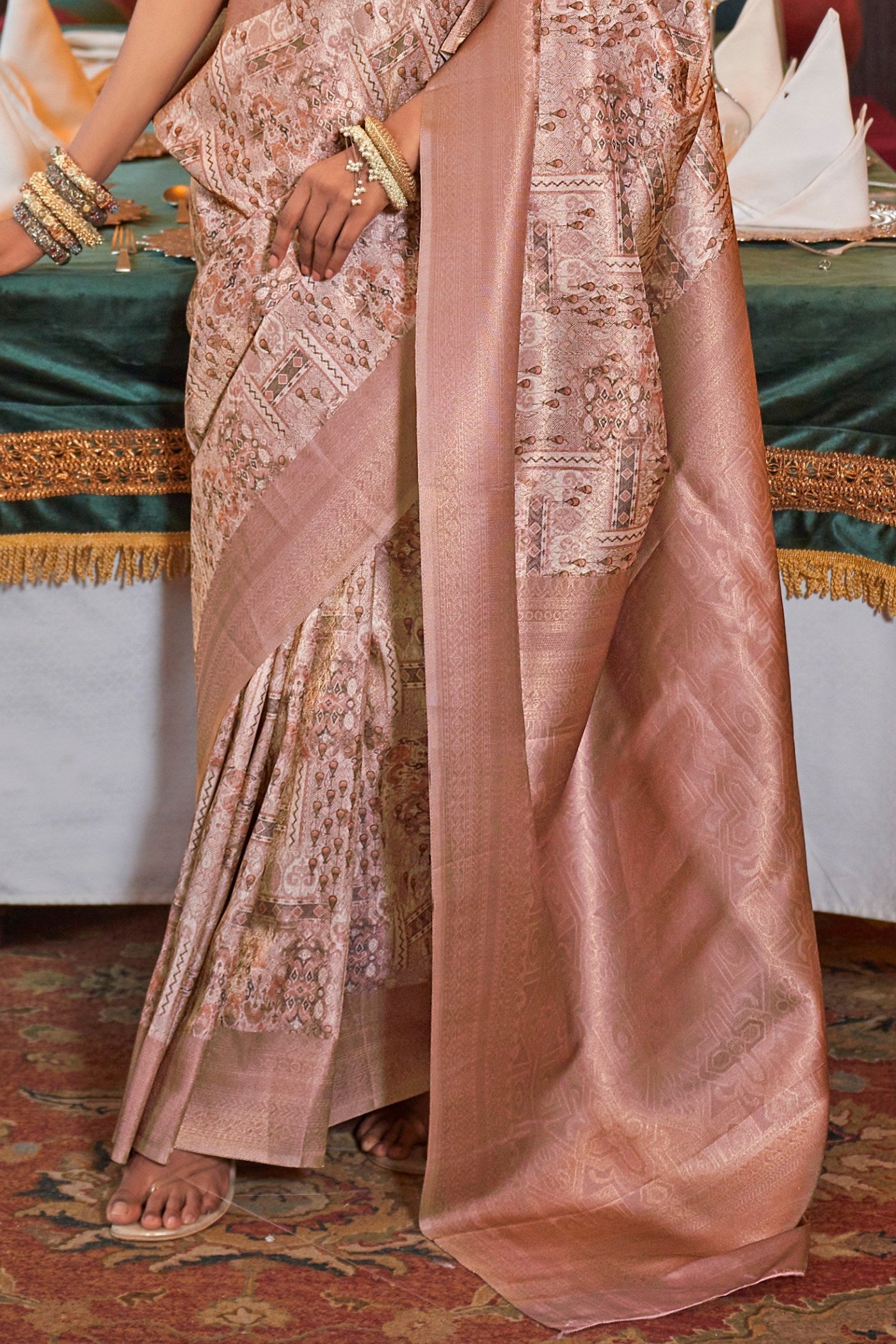 Buy MySilkLove Gerbera Peach Banarasi Digital Printed Saree Online