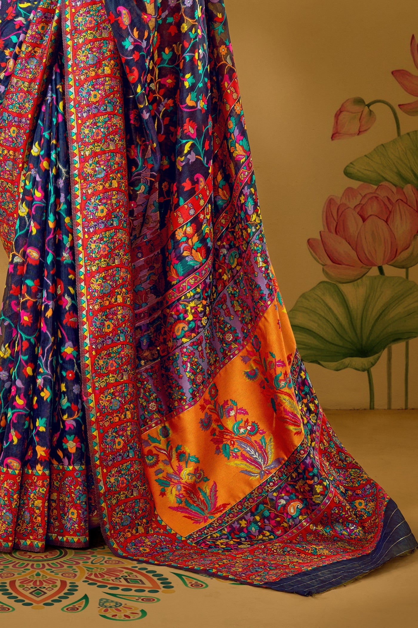 Buy MySilkLove Brandeis Blue Kashmiri Handloom Jamewar Saree Online