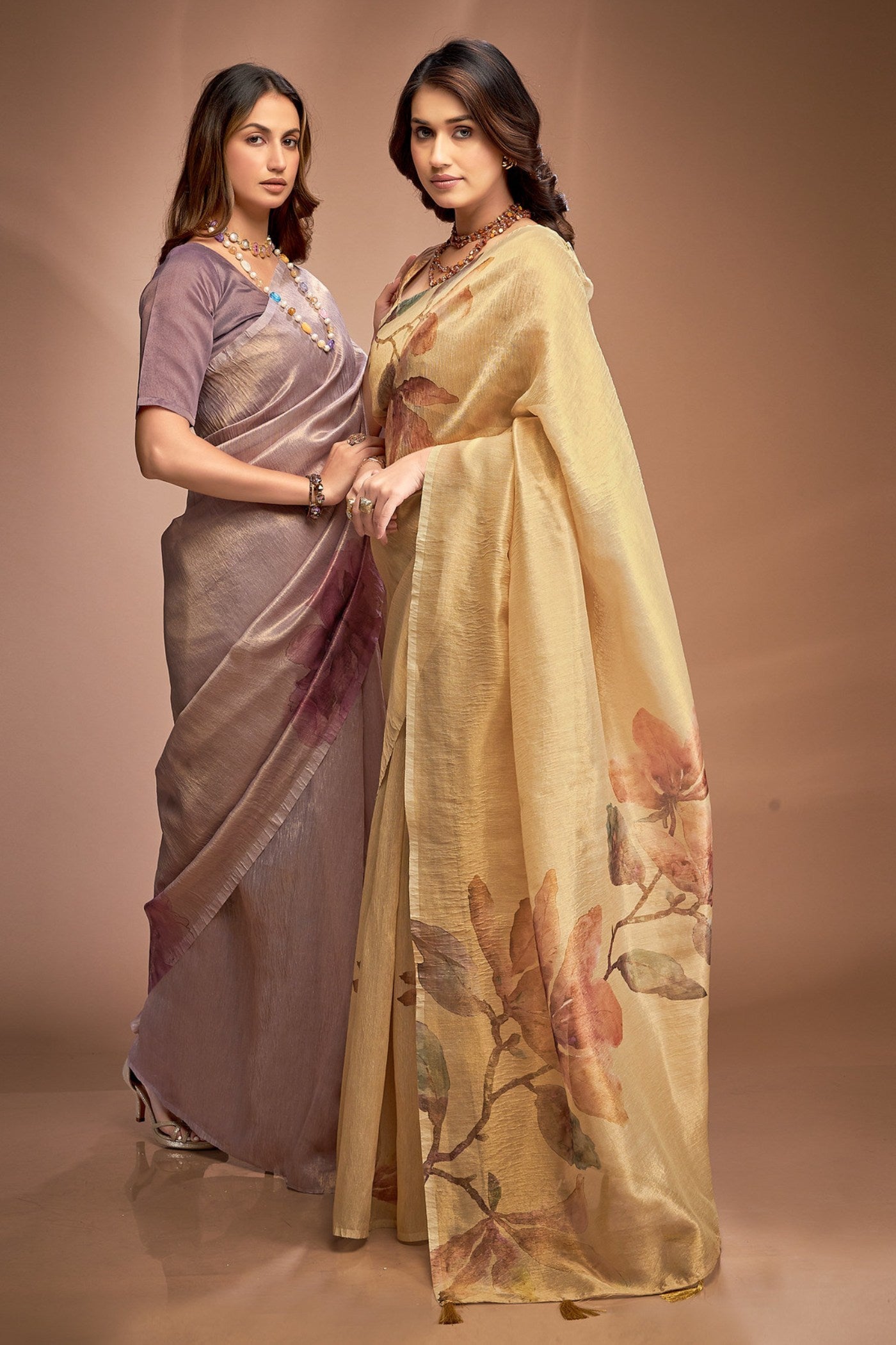 Buy MySilkLove Marigold Yellow Printed Tissue Saree Online