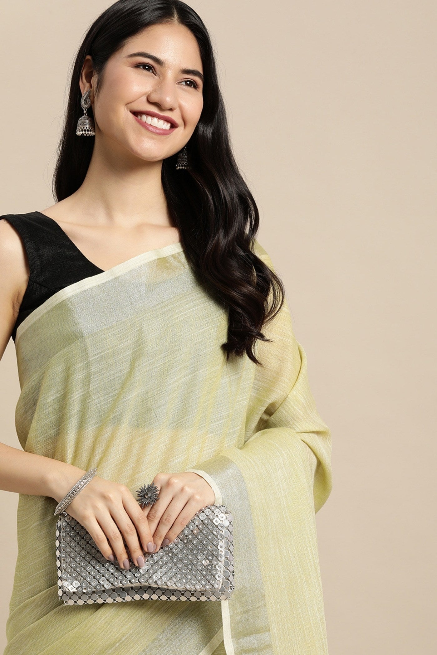 Buy MySilkLove Pista Green Woven Linen Cotton Saree Online