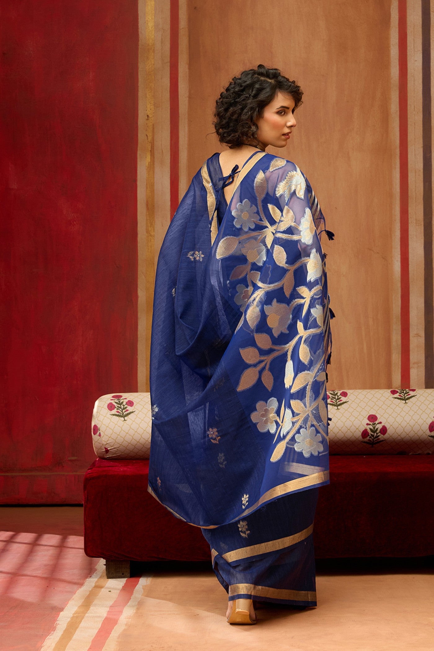 Buy MySilkLove Byzantine Blue Handloom Munga Cotton Saree Online