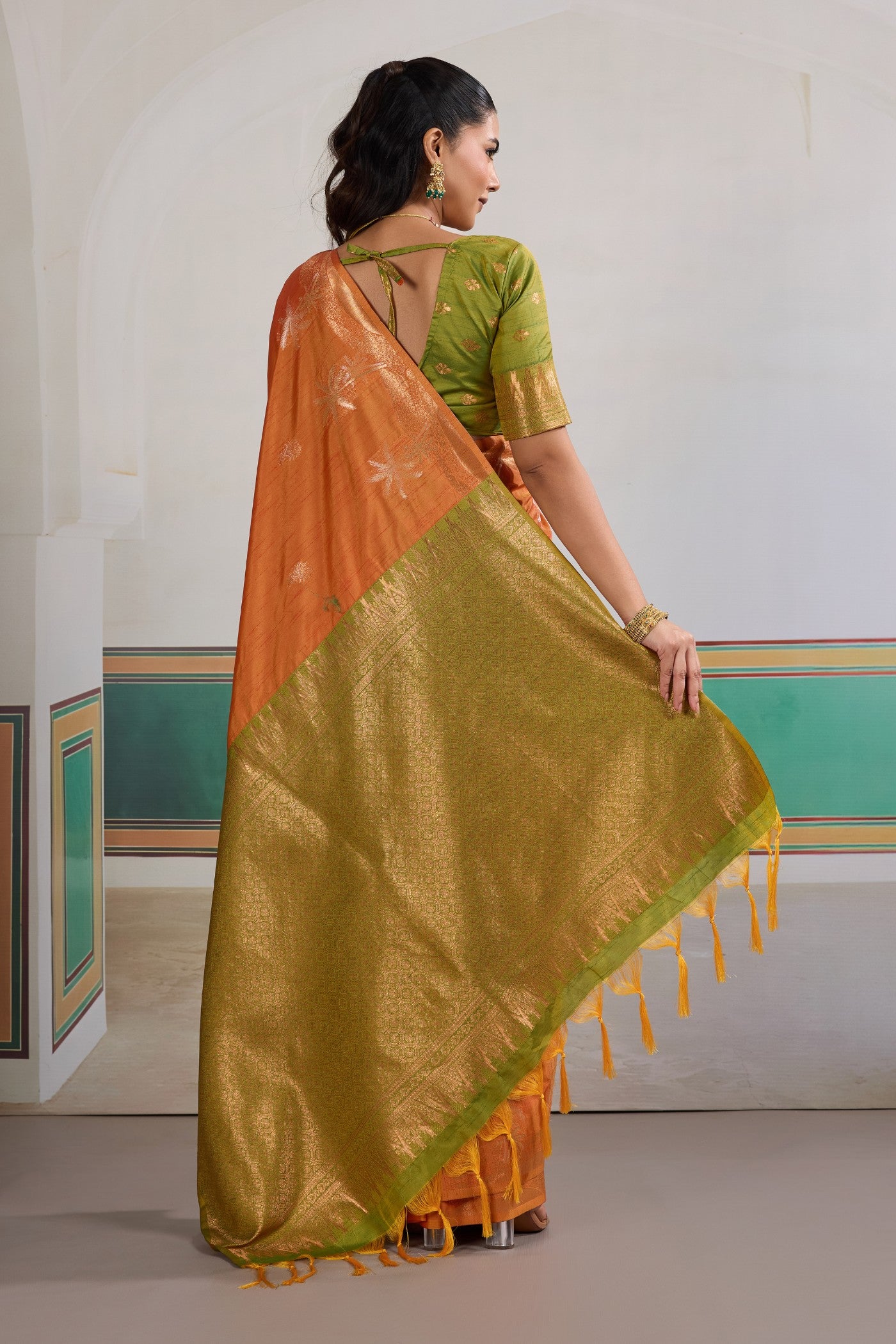 Buy MySilkLove Flame Orange Banarasi Handloom Tussar Saree Online
