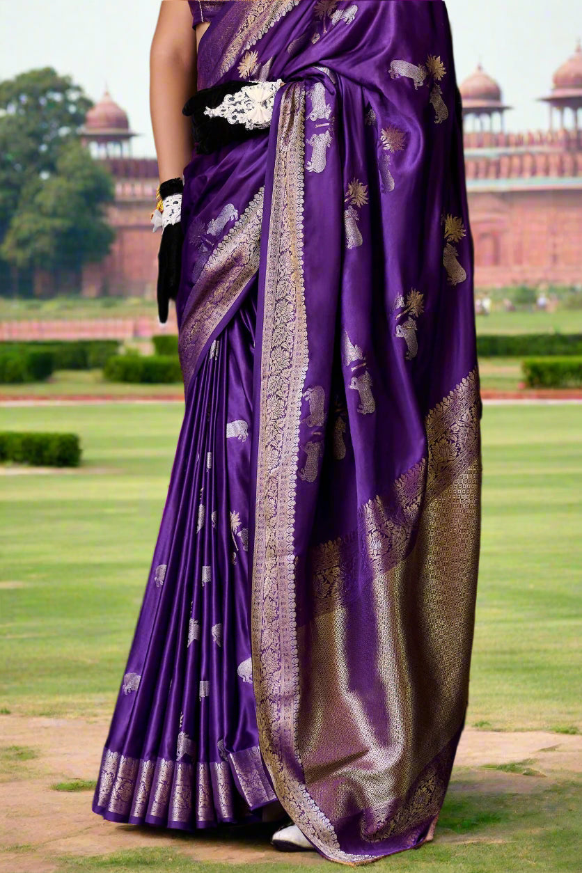 Buy MySilkLove Lollipop Purple Handloom Satin Banarasi Saree Online