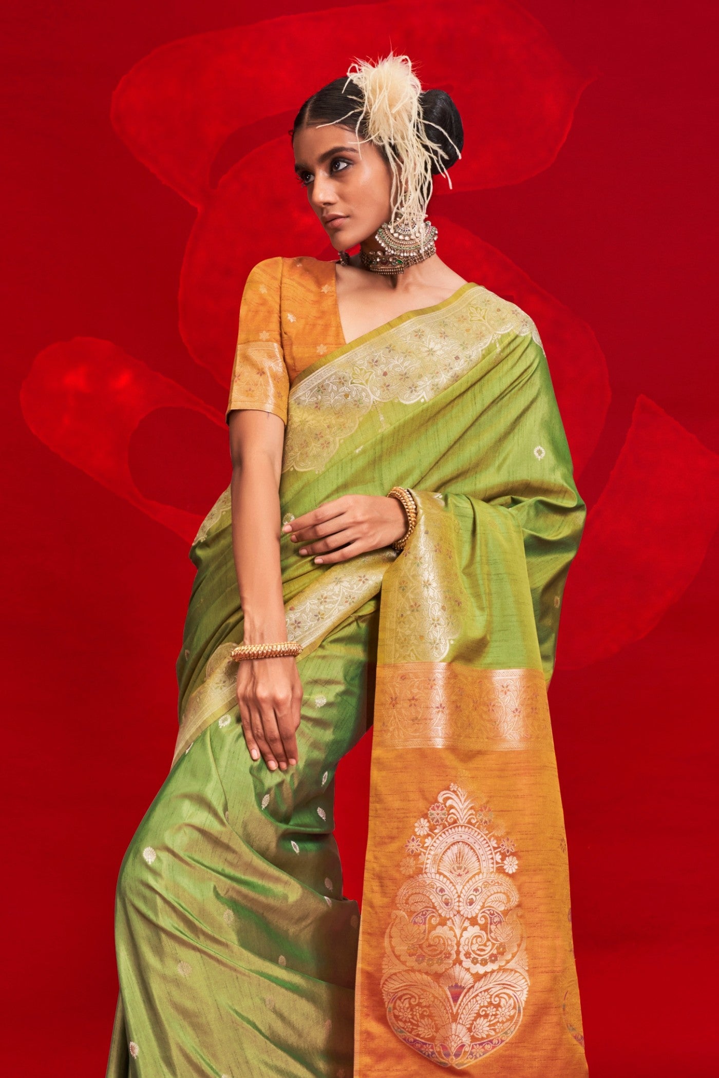 Buy MySilkLove Pine Green Tussar Handloom Silk Saree Online