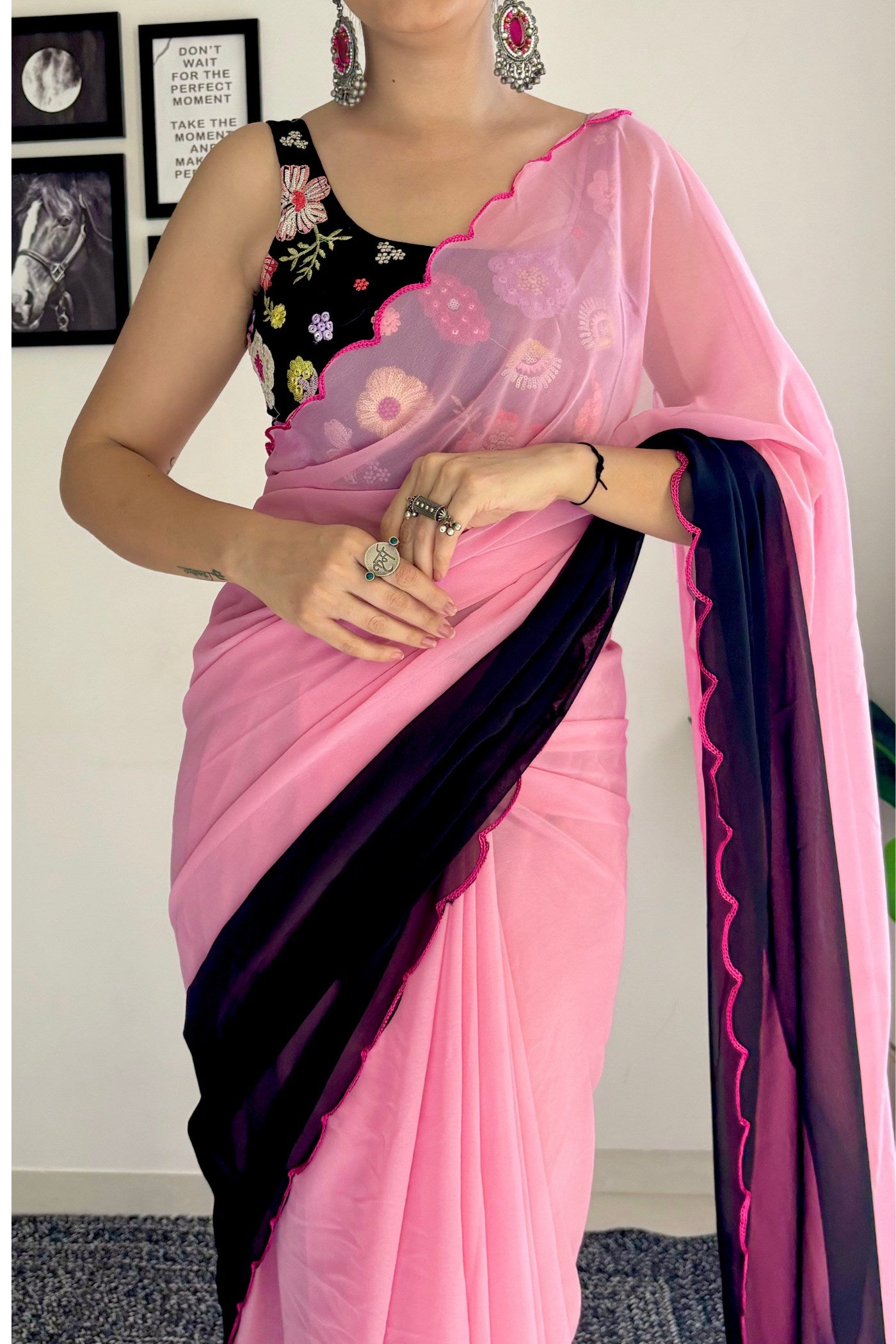 Buy MySilkLove Baby Pink Georgette Saree Online