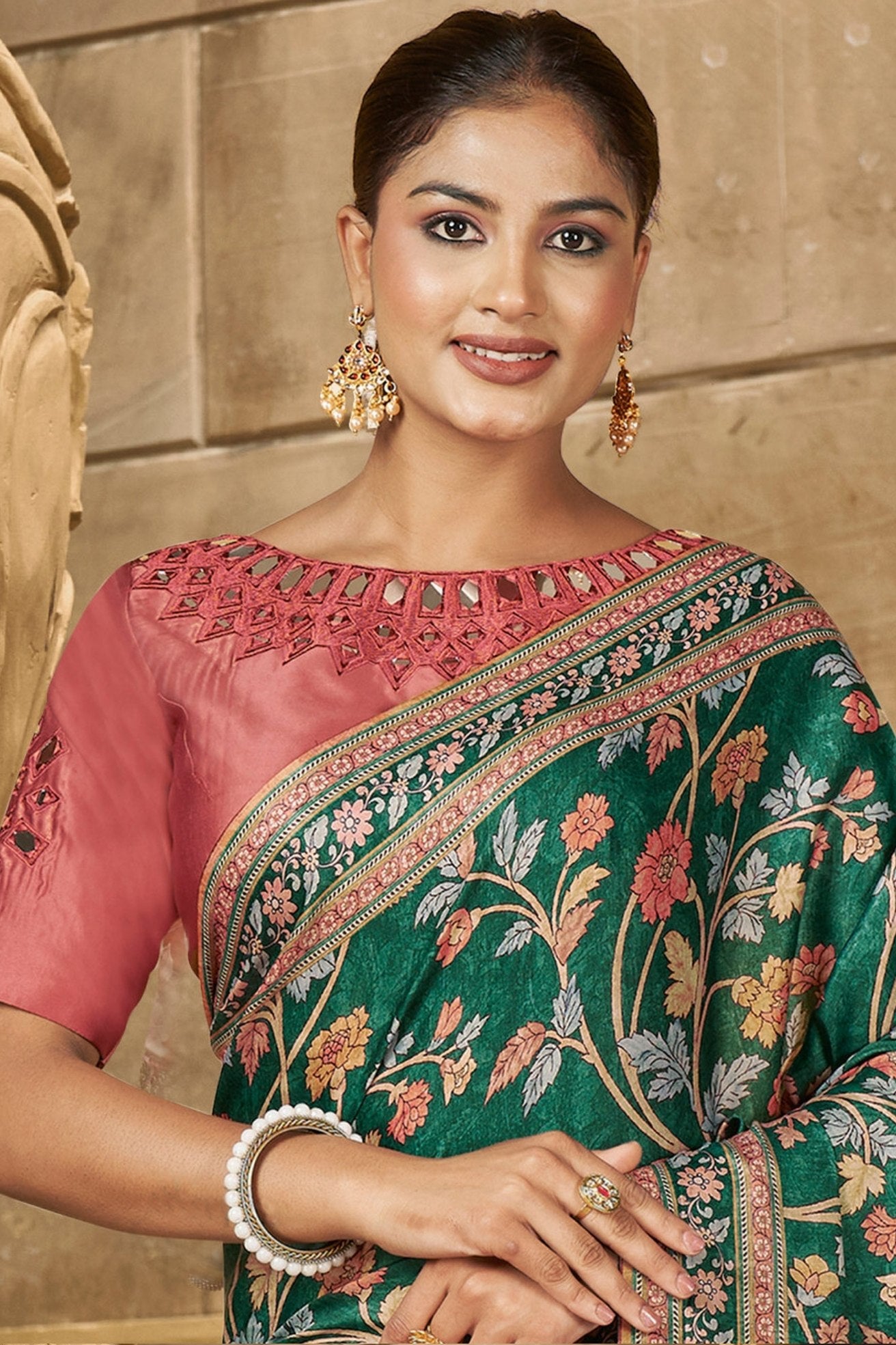 Buy MySilkLove Nandor Green Banarasi Designer Saree Online