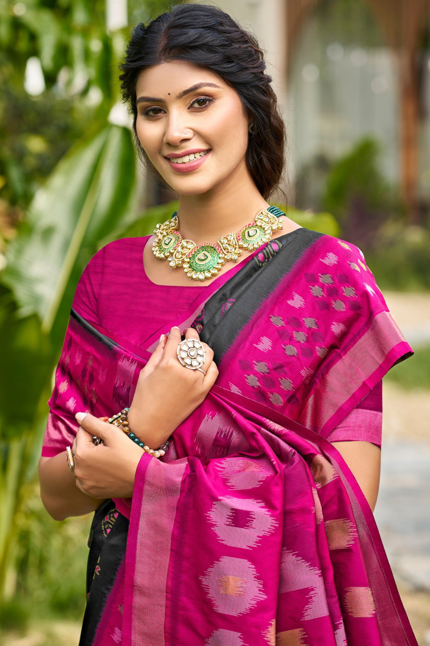 MySilkLove Matte Black Ikkat Soft Silk Saree