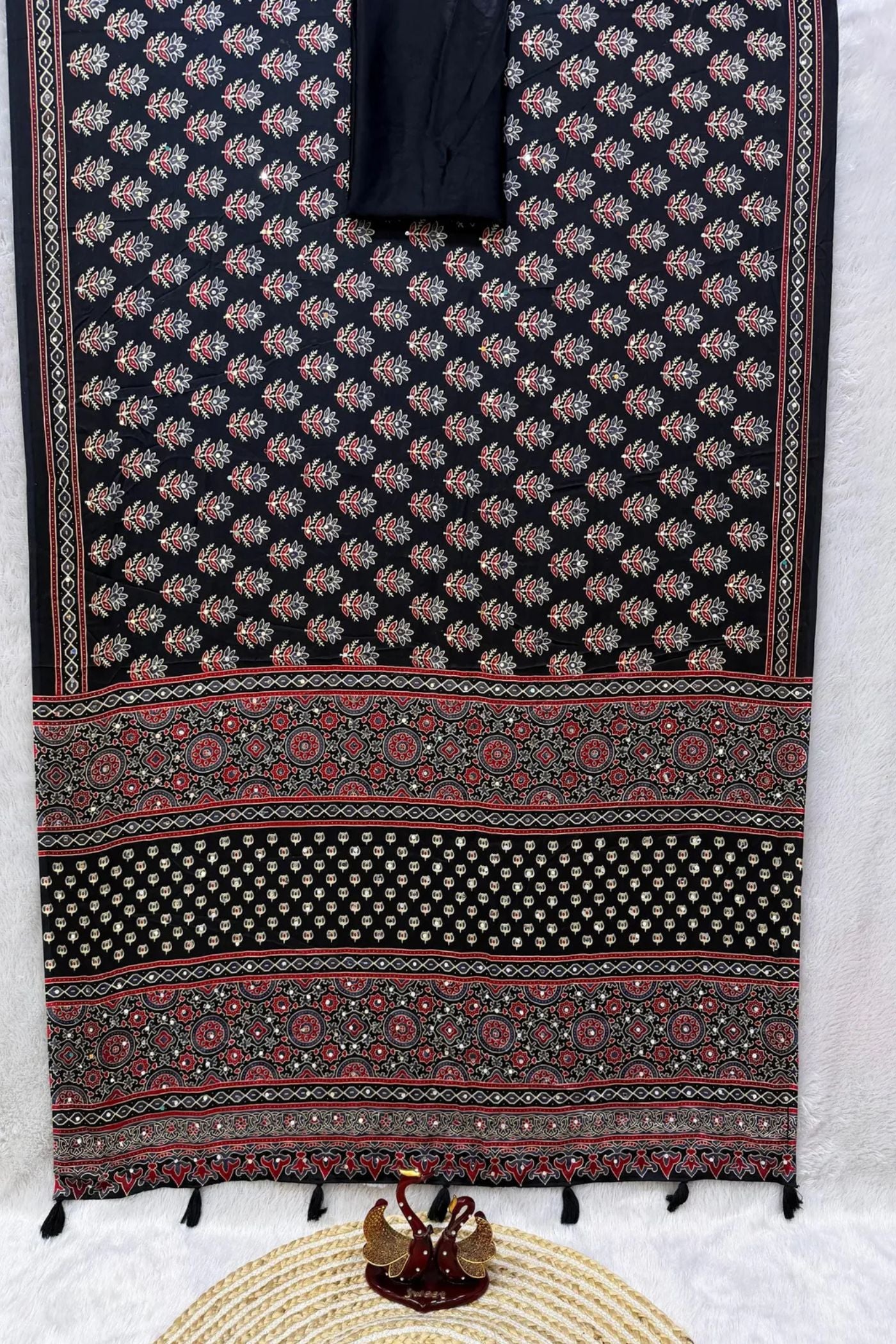 Buy MySilkLove Royal Purple Mirror Work Ajrakh Printed Saree Online
