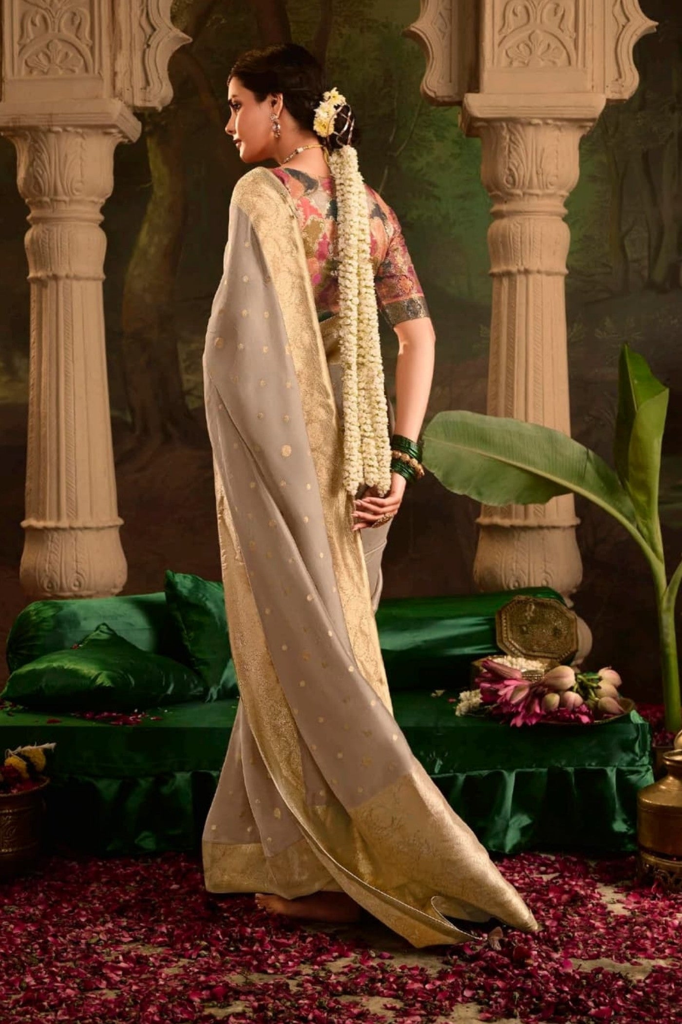 Buy MySilkLove Teak Brown Designer Banarasi Dola Silk Saree Online