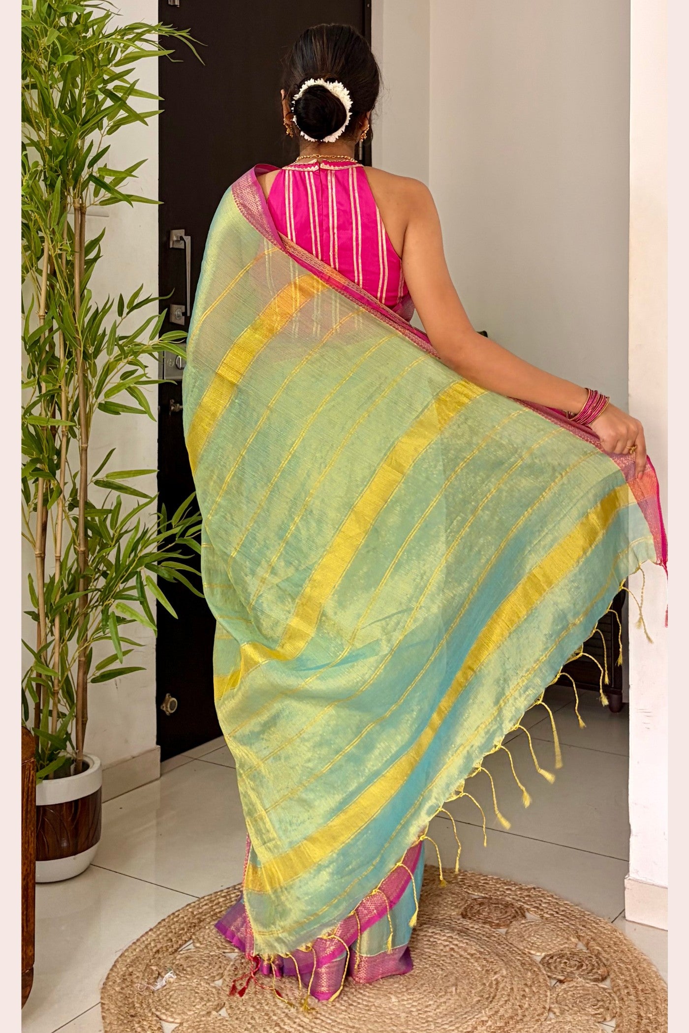 Buy MySilkLove Moss Green Tissue Woven Silk Saree Online