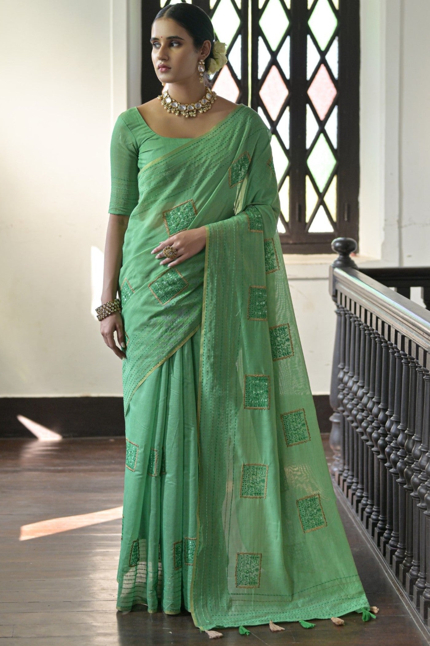 Buy MySilkLove Pista Green Linen Soft Silk Saree Online