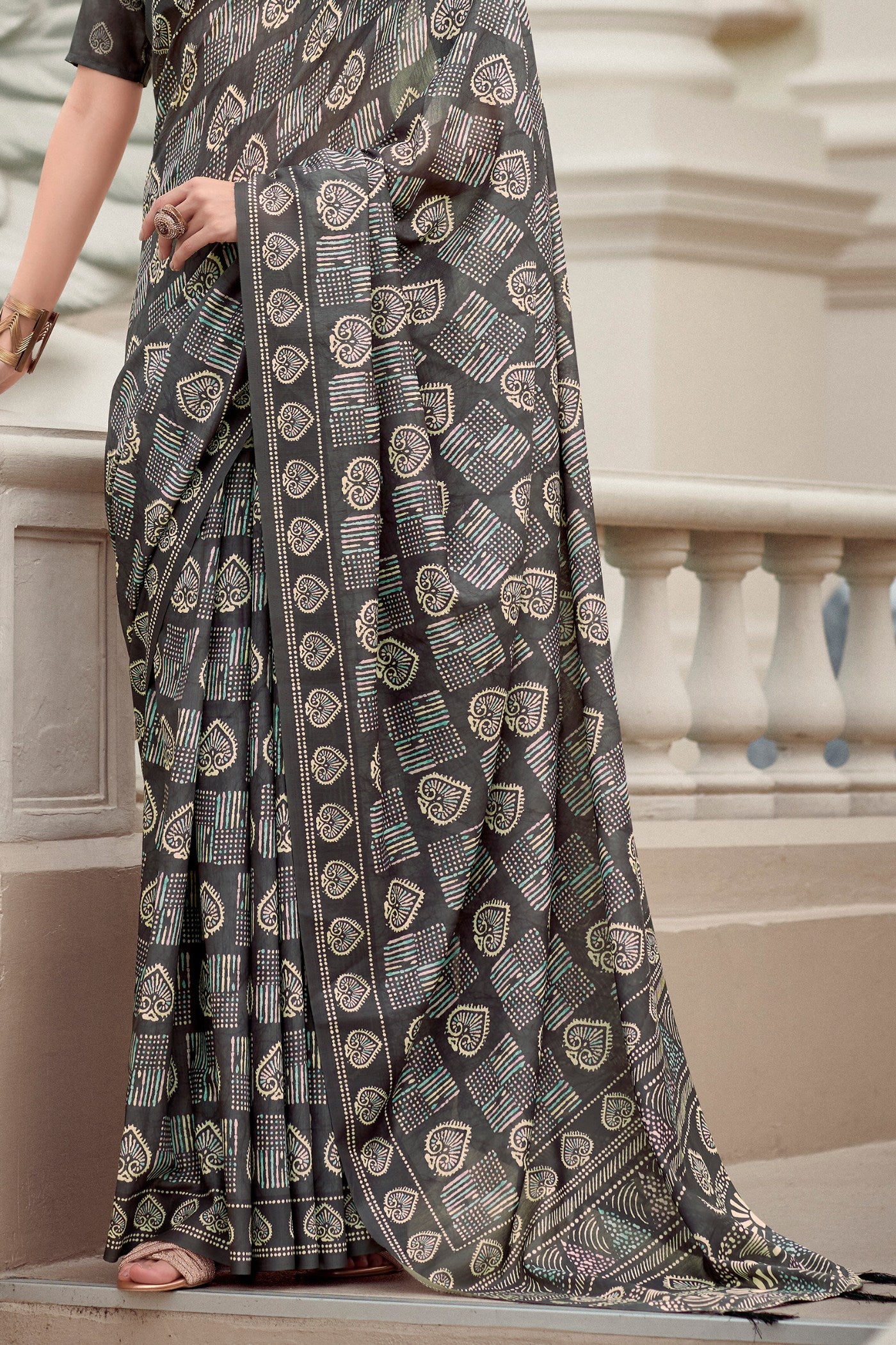 Buy MySilkLove Dorado Grey Mul Mul Cotton Saree Online