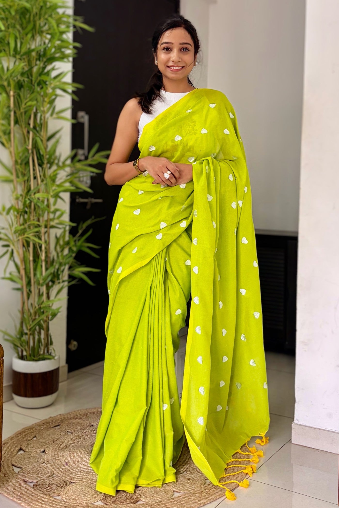 Buy MySilkLove Leaf Green Cotton Digital Printed Saree Online
