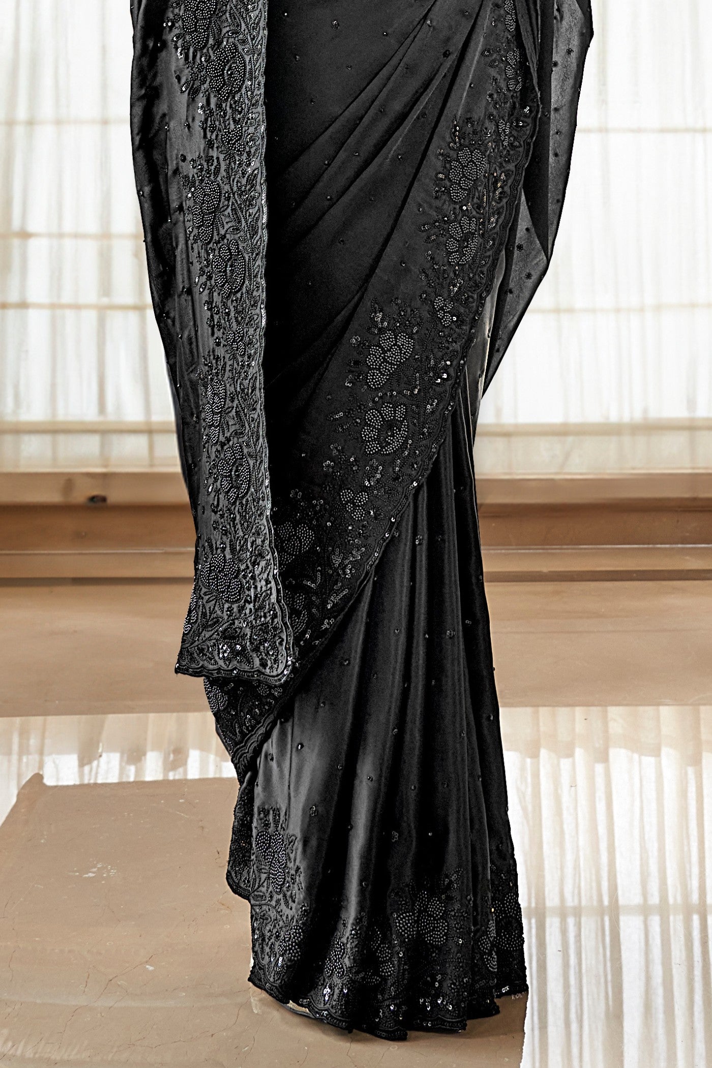 Buy MySilkLove Shark Black Embroidery Designer Saree Online