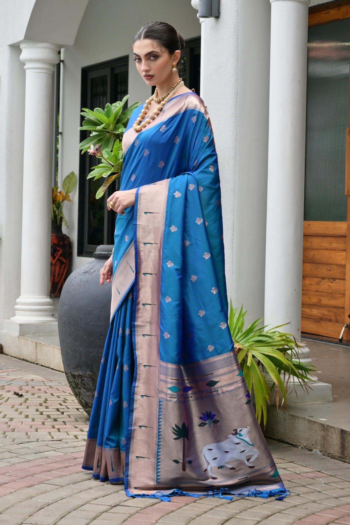Buy MySilkLove Bondi Blue Woven Paithani Saree Online