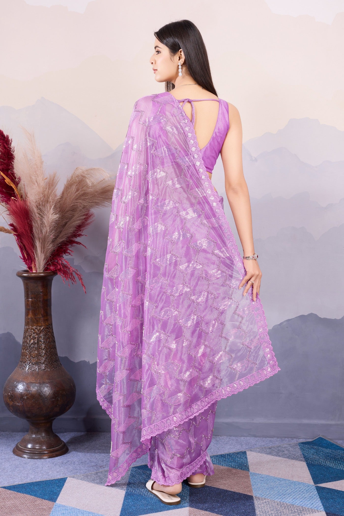 Buy MySilkLove Karvi Flower Purple Designer Partywear Saree Online