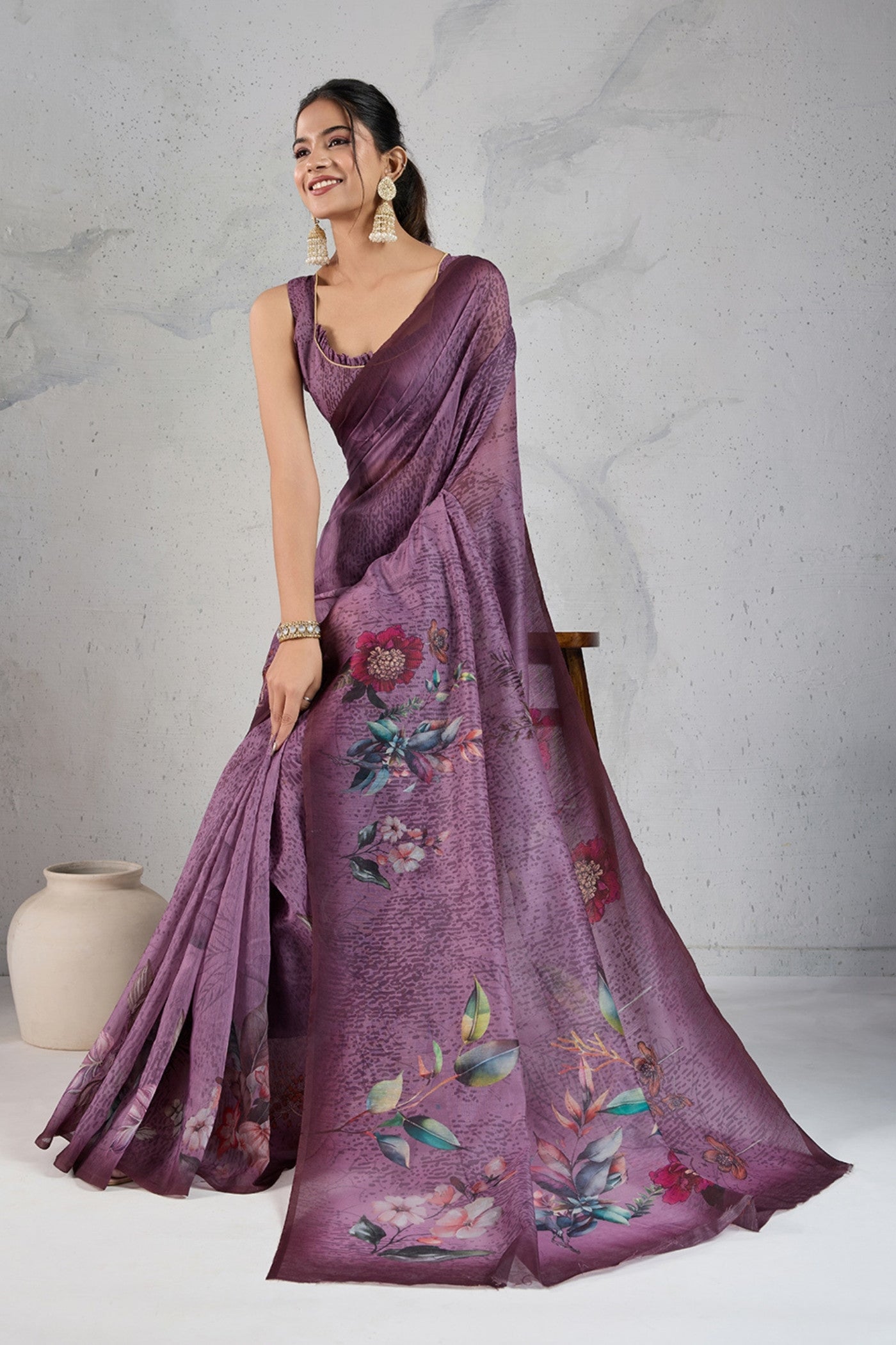 Buy MySilkLove Mardi Gras Purple Digital Printed Saree Online