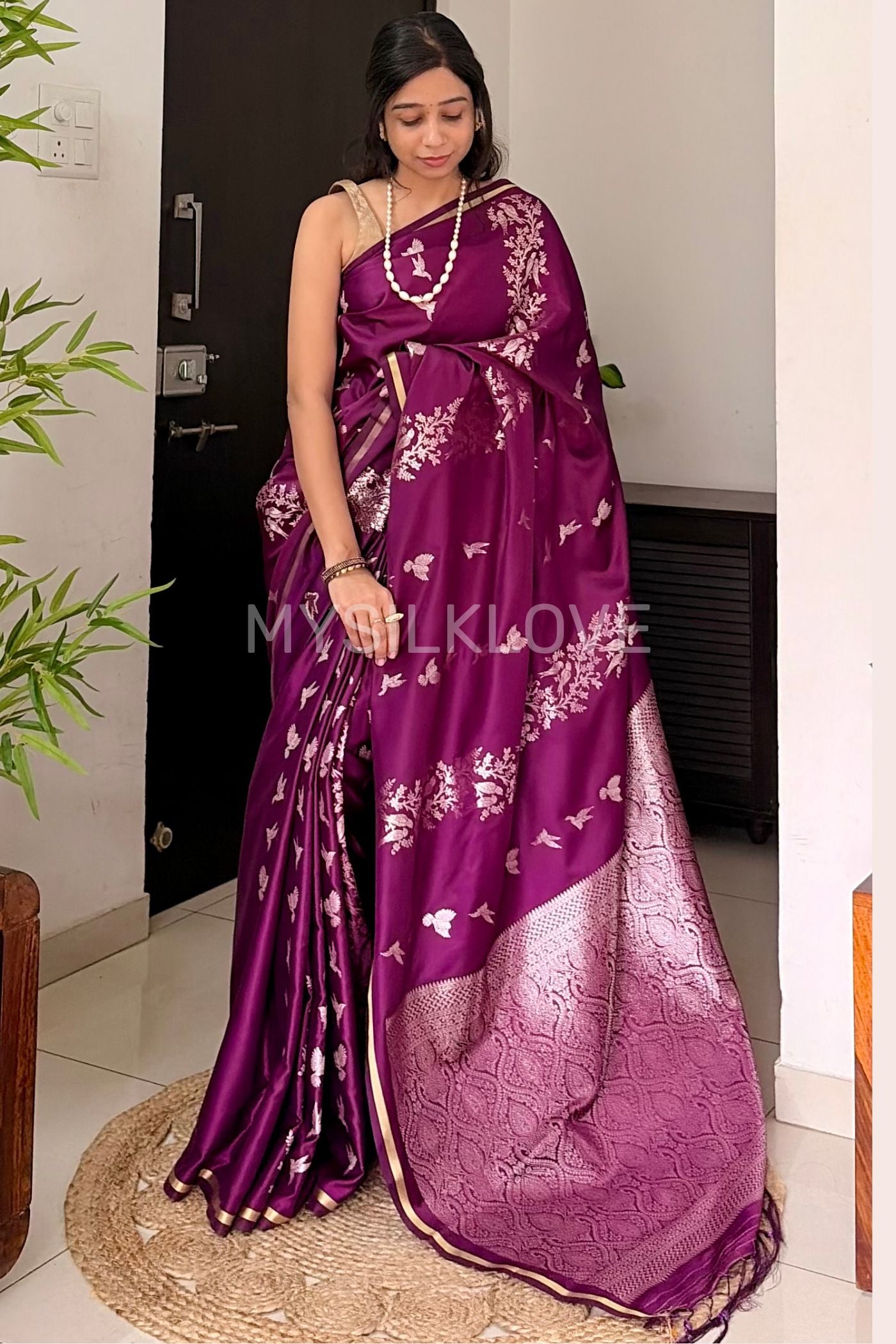 Buy MySilkLove Raisin Purple Handloom Satin Silk Saree Online