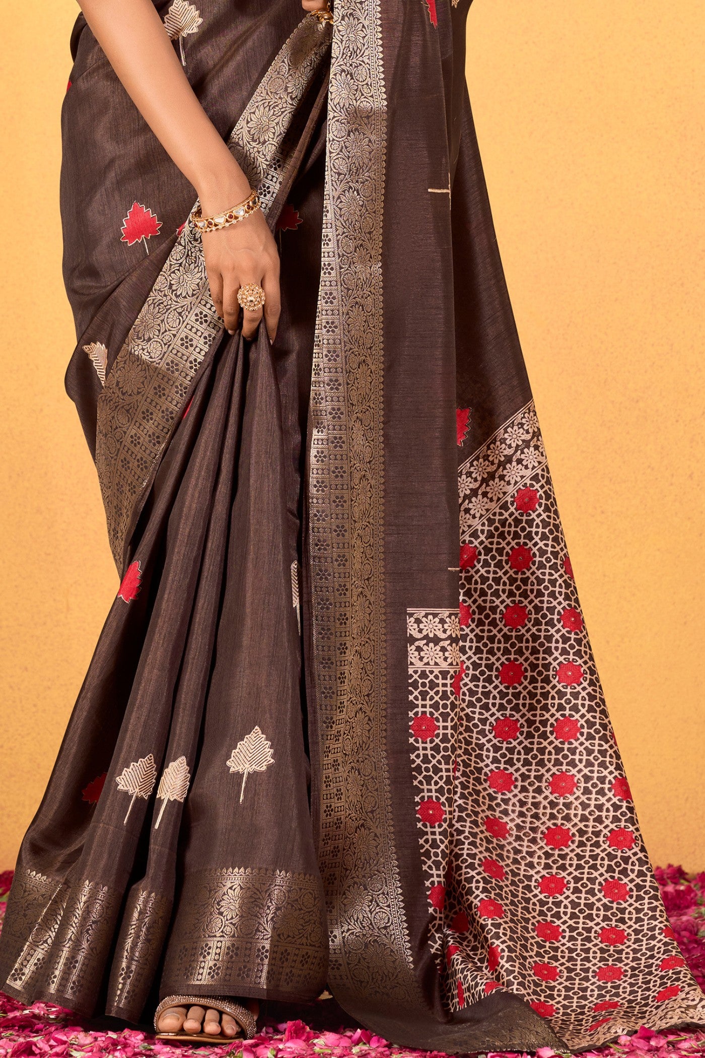 Buy MySilkLove Caramel Brown Woven Dola Silk Saree Online