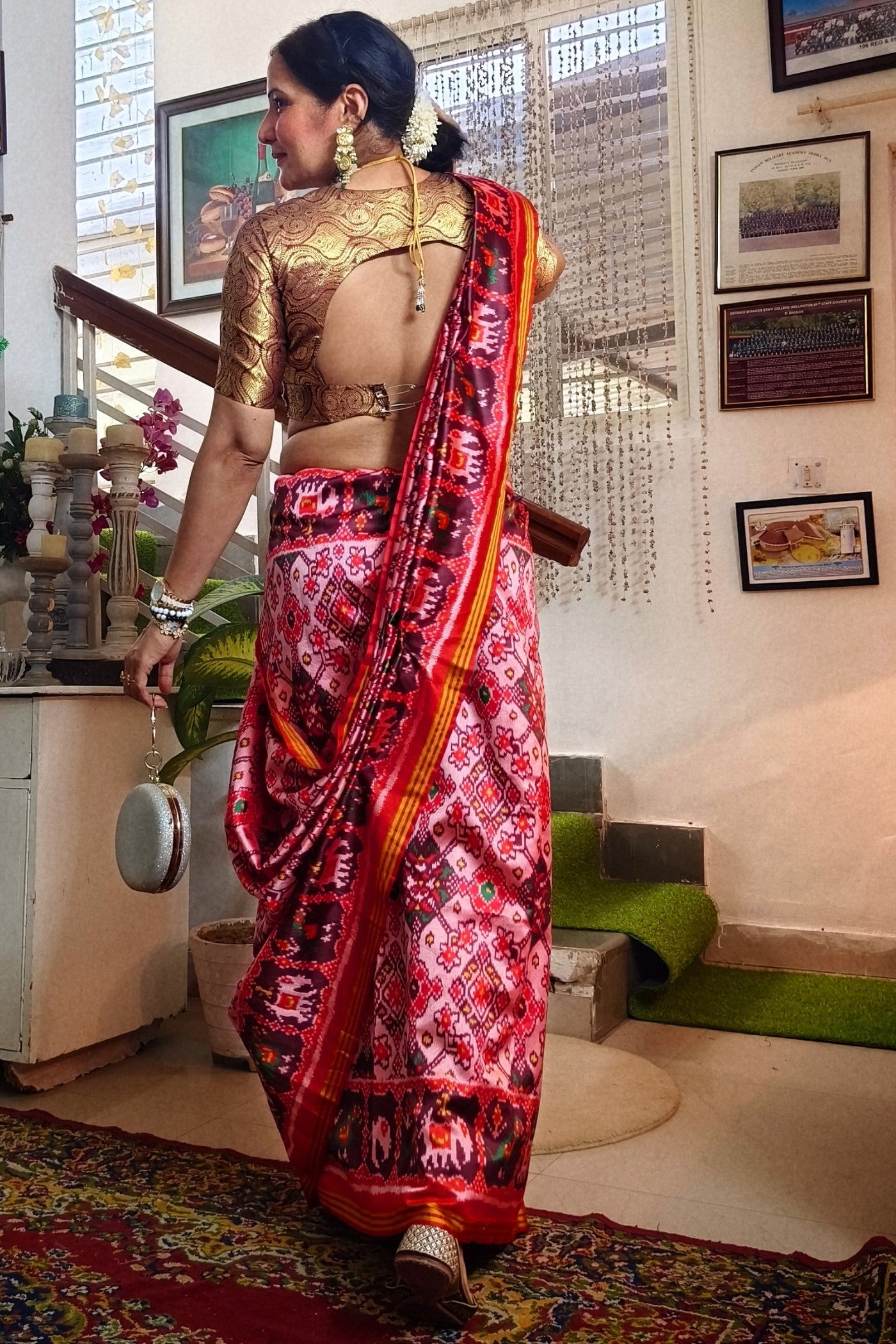 Buy MySilkLove Rough Pink Printed Patola Soft Silk Saree Online