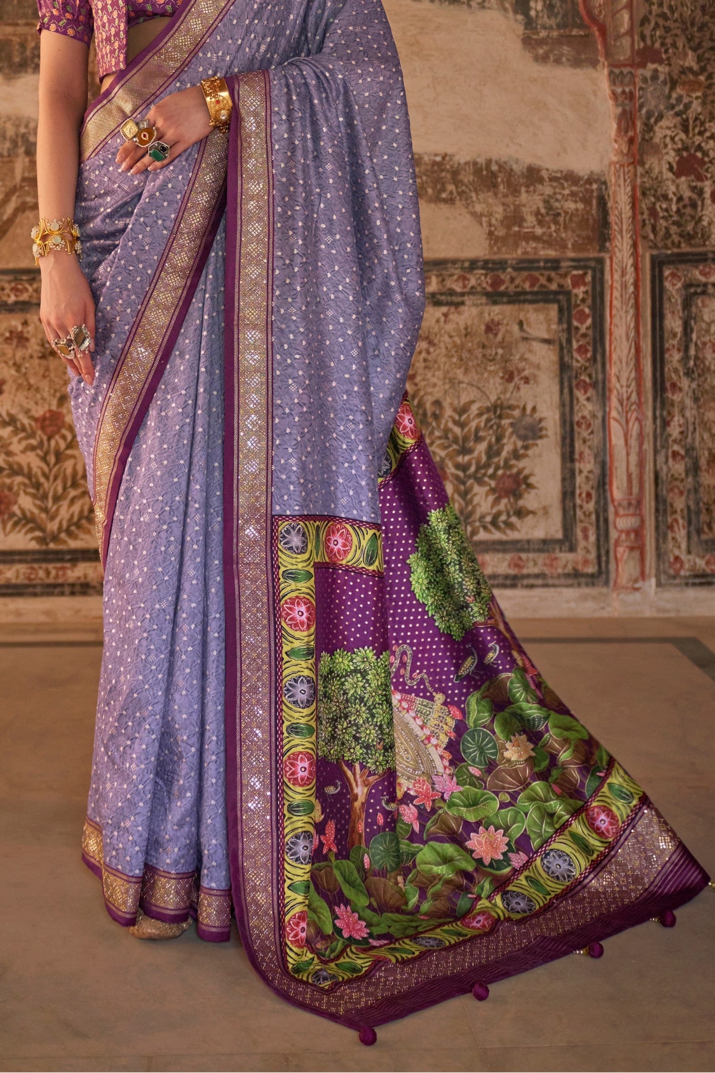 Buy MySilkLove Periwinkle Purple Printed Patola Saree Online