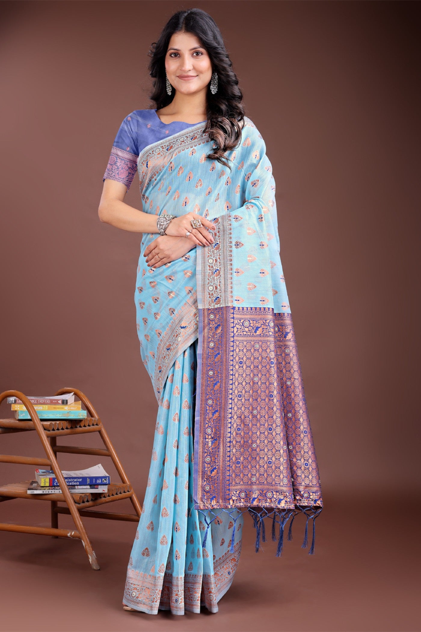 Buy MySilkLove Sky Blue Linen Cotton Saree Online