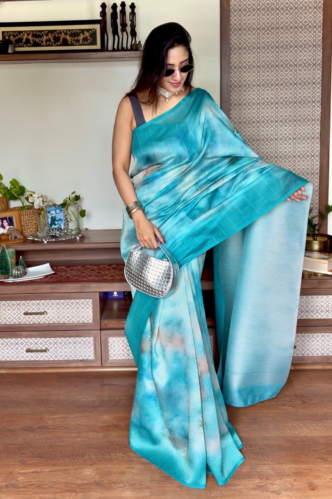 Buy MySilkLove Rainy Blue Banarasi Handloom Saree Online