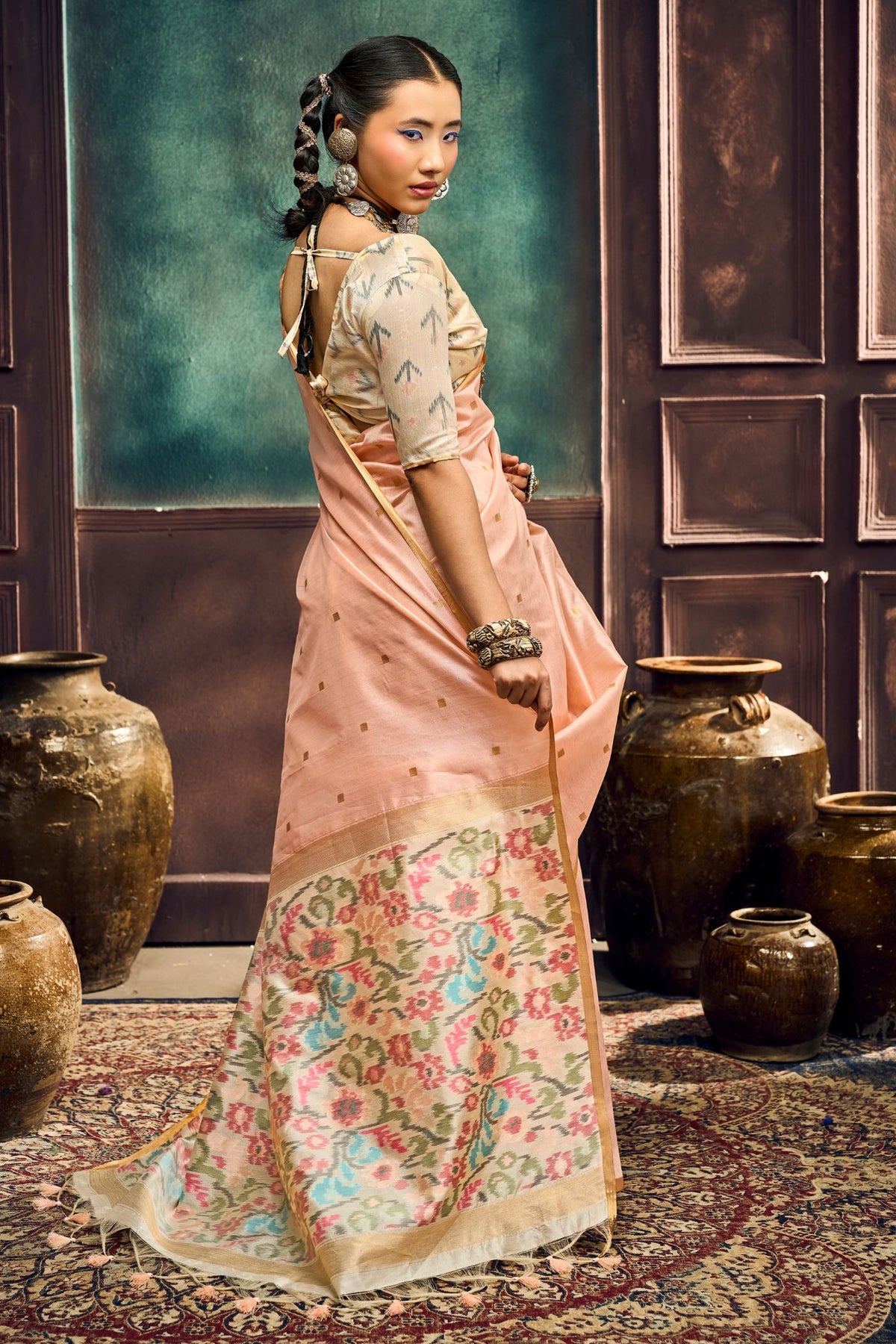 Buy MySilkLove Plum Rose Peach Handloom Silk Saree Online