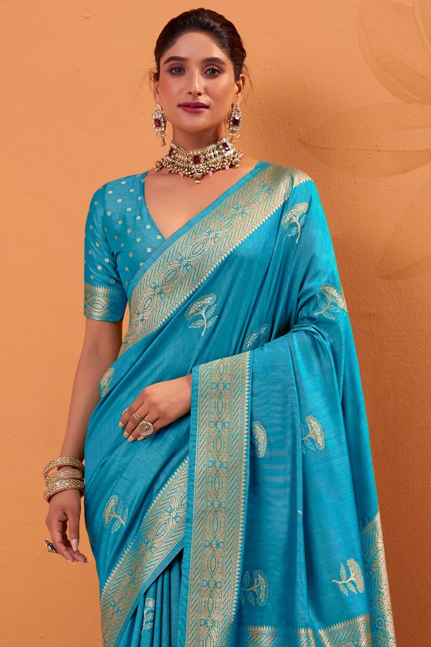 Buy MySilkLove Arctic Blue Tussar Handloom Silk Saree Online