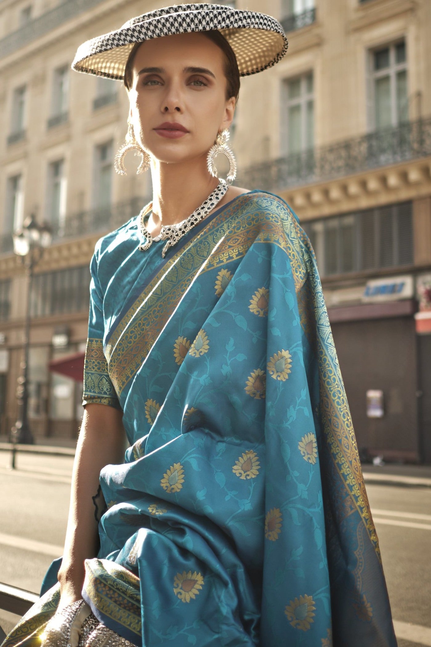 Buy MySilkLove Boston Blue Banarasi Handloom Saree Online