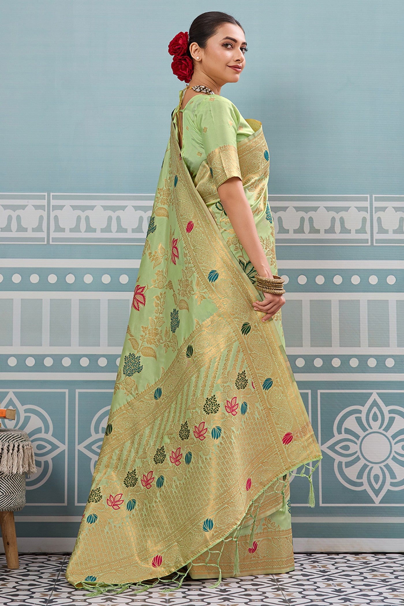 MySilkLove Olive Green Woven Banarasi Saree