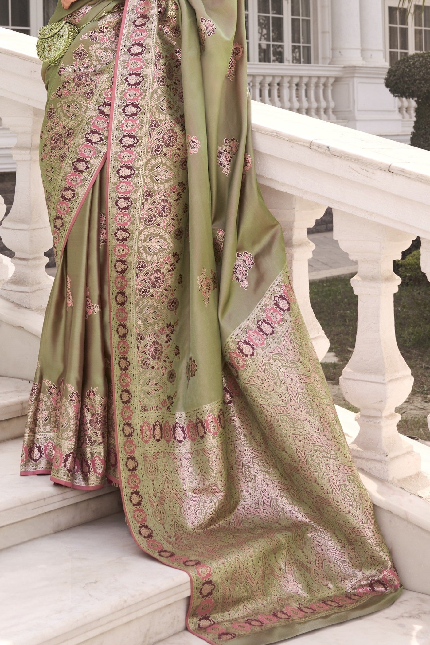 Buy MySilkLove Pista Green Woven Banarasi Saree Online