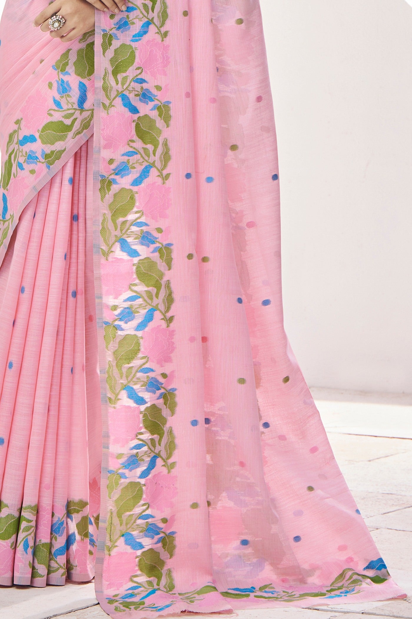 Buy MySilkLove Carissma Pink Printed Linen Saree Online